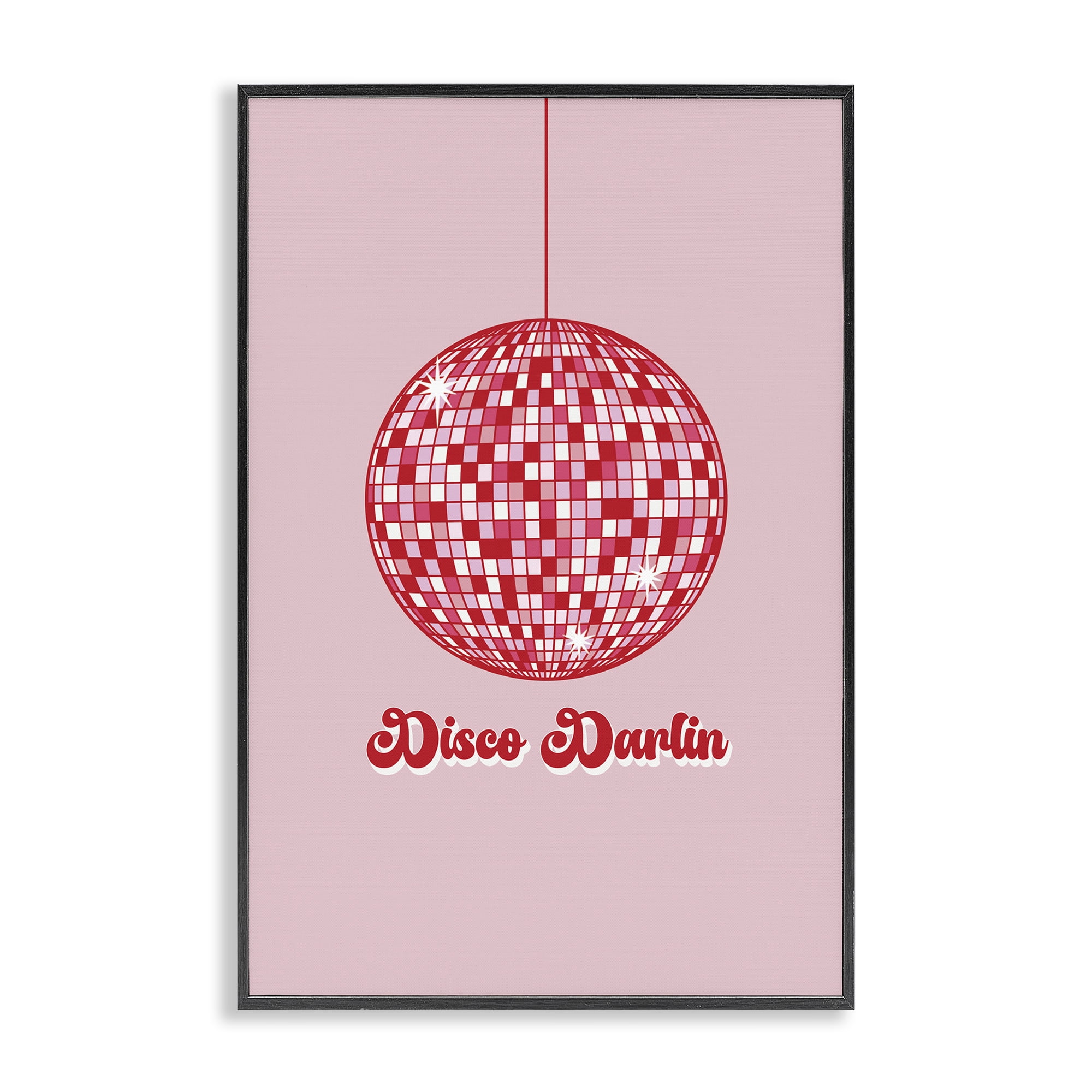 Stupell Industries Retro Disco Darlin Typography Painting Black Framed Art Print Wall Art, 20 x 30
