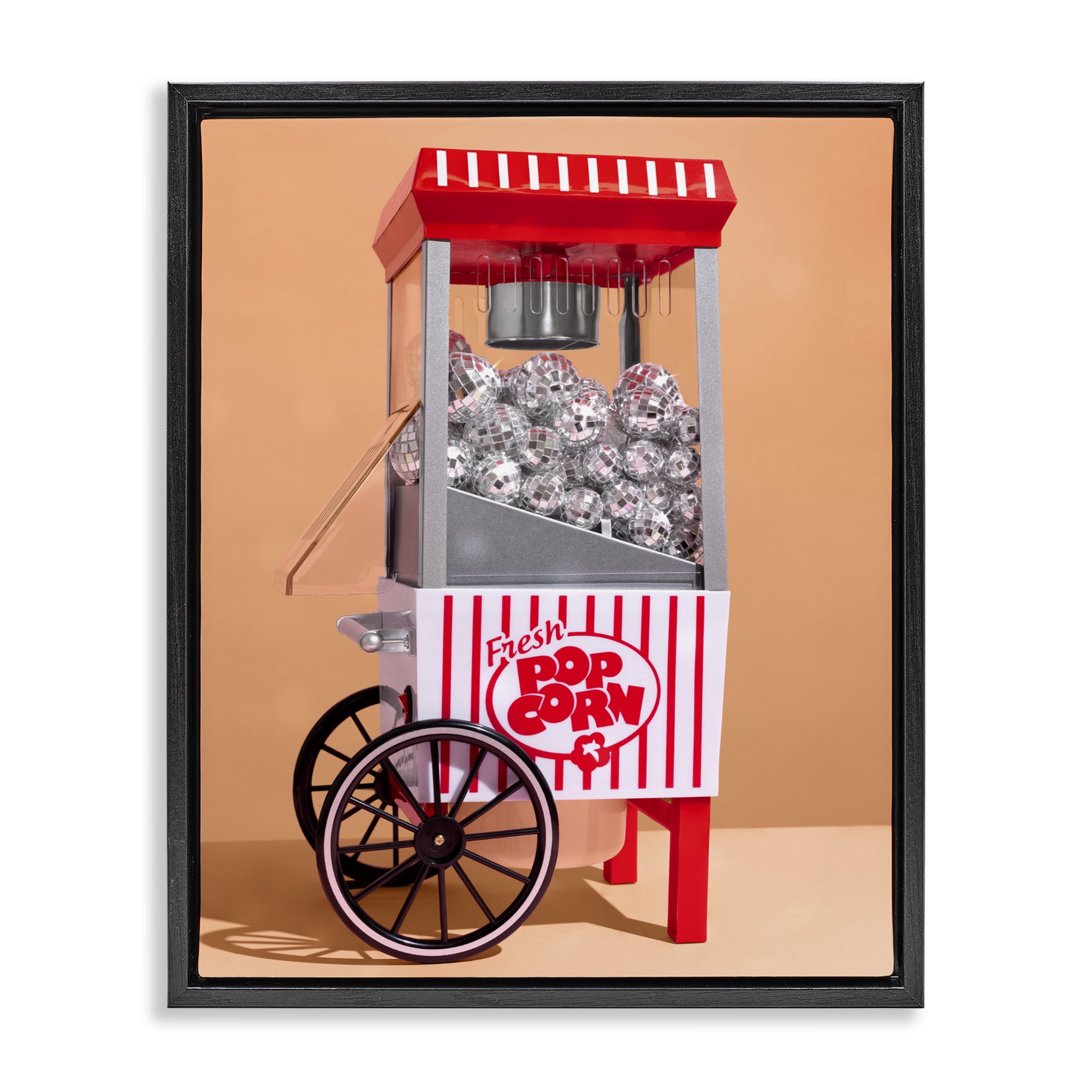 Stupell Industries Retro Disco Popcorn Machine Black Framed Floater Canvas Wall Art, design by LISH Creative