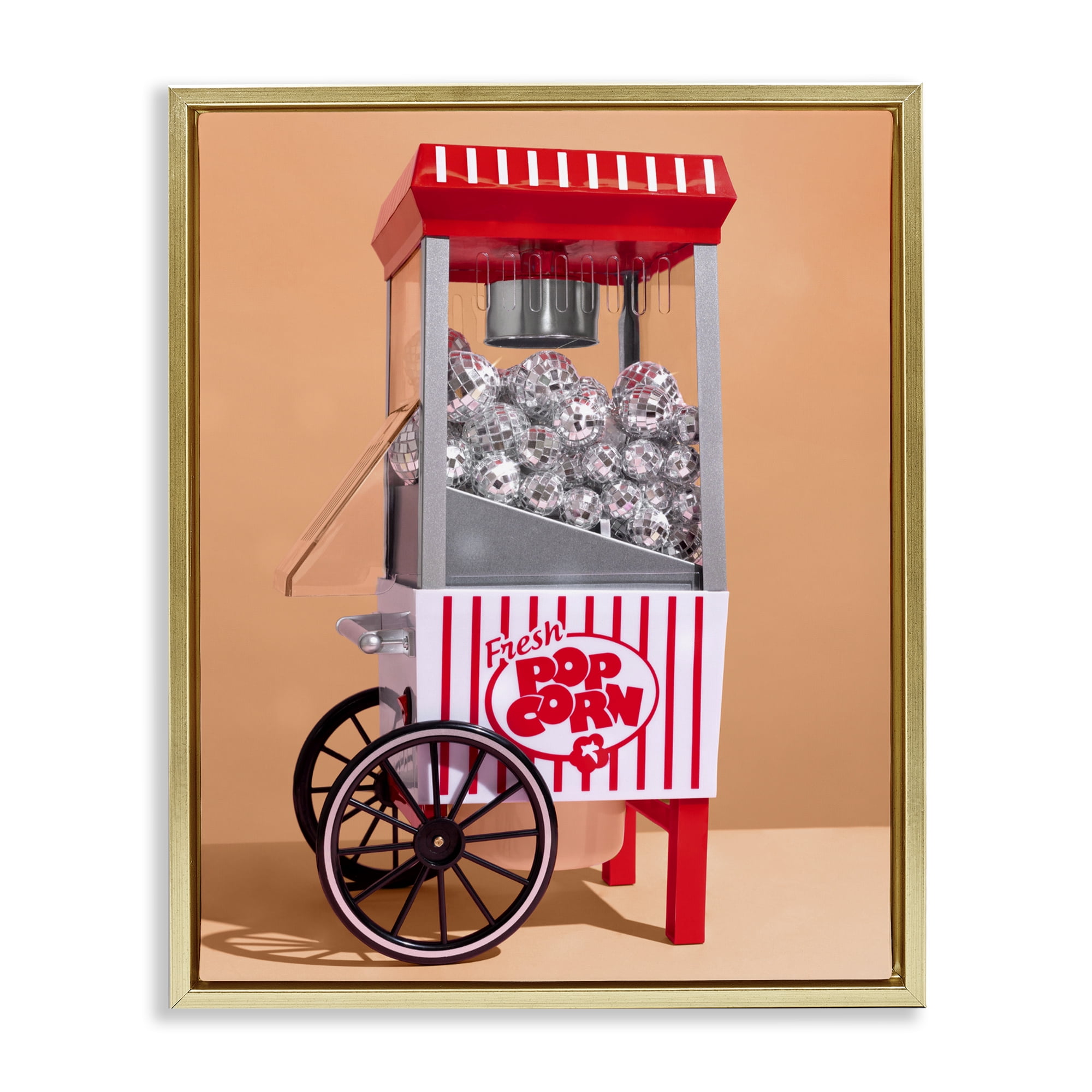Stupell Industries Retro Disco Popcorn Machine Gold Framed Floater Canvas Wall Art, design by LISH Creative