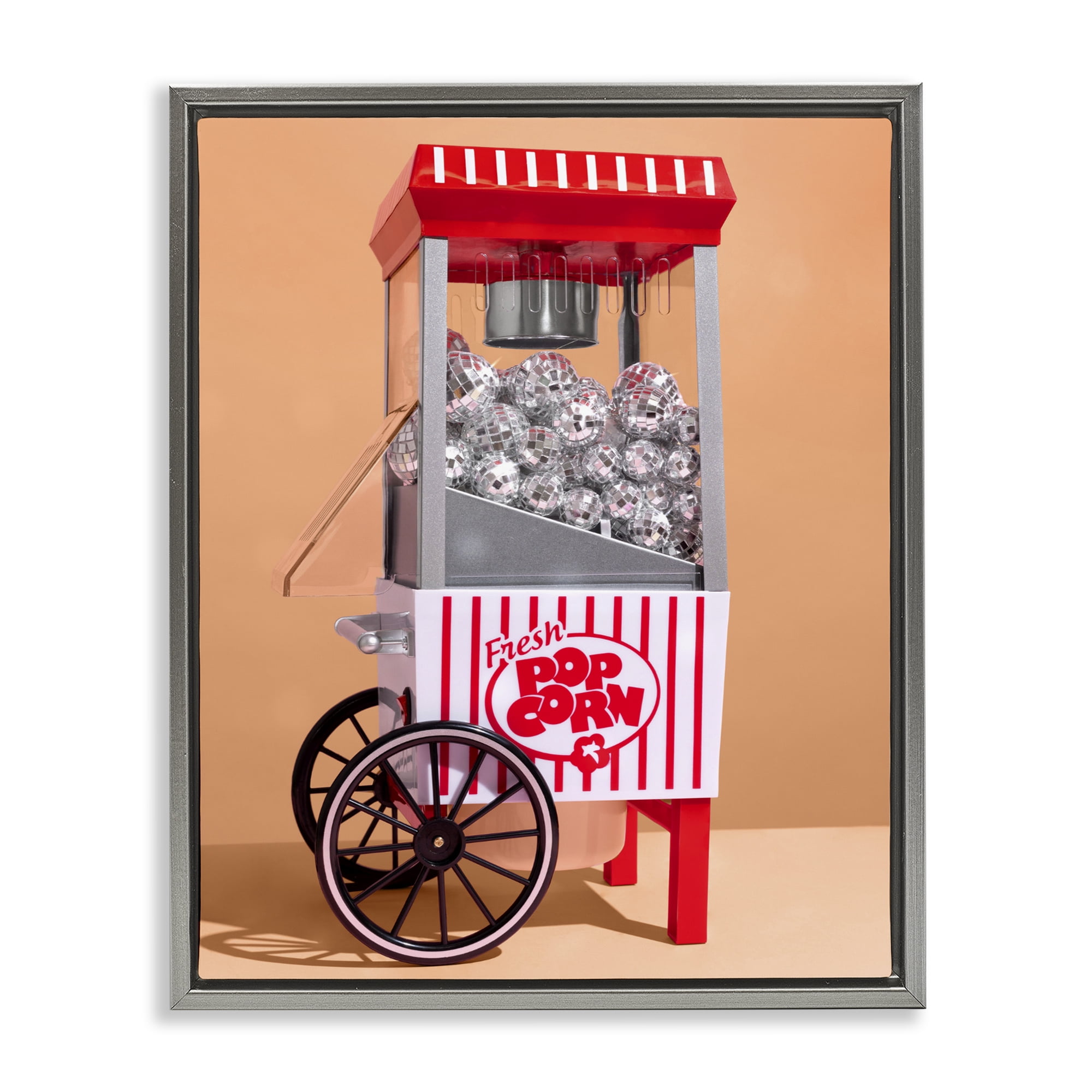 Stupell Industries Retro Disco Popcorn Machine Gray Framed Floater Canvas Wall Art, design by LISH Creative