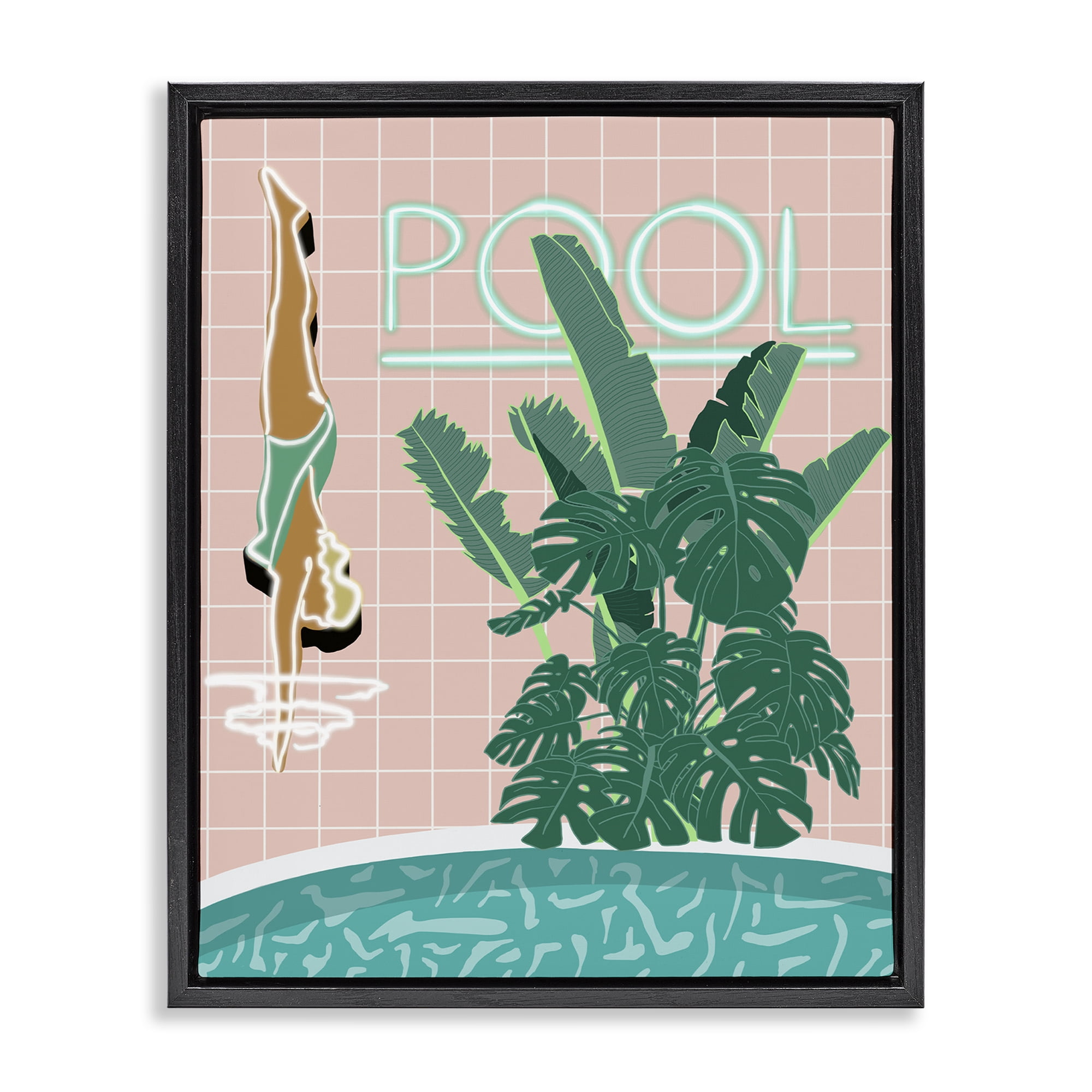 Stupell Industries Retro Diving Pool Typography Painting Black Floater Framed Art Print Wall Art, 25 x 31