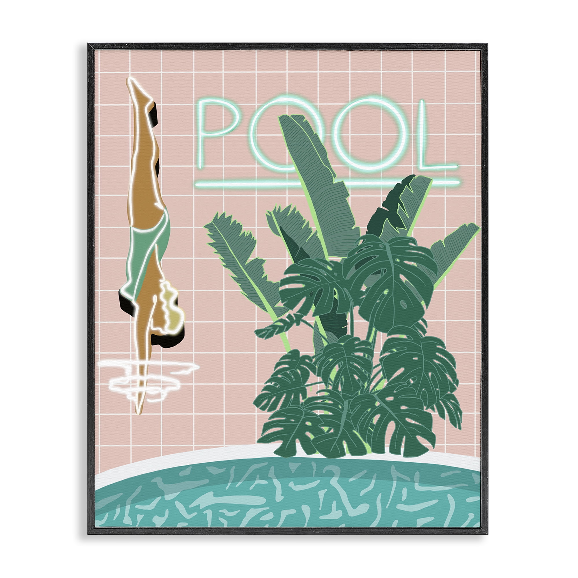 Stupell Industries Retro Diving Pool Typography Painting Black Framed Art Print Wall Art, 11 x 14