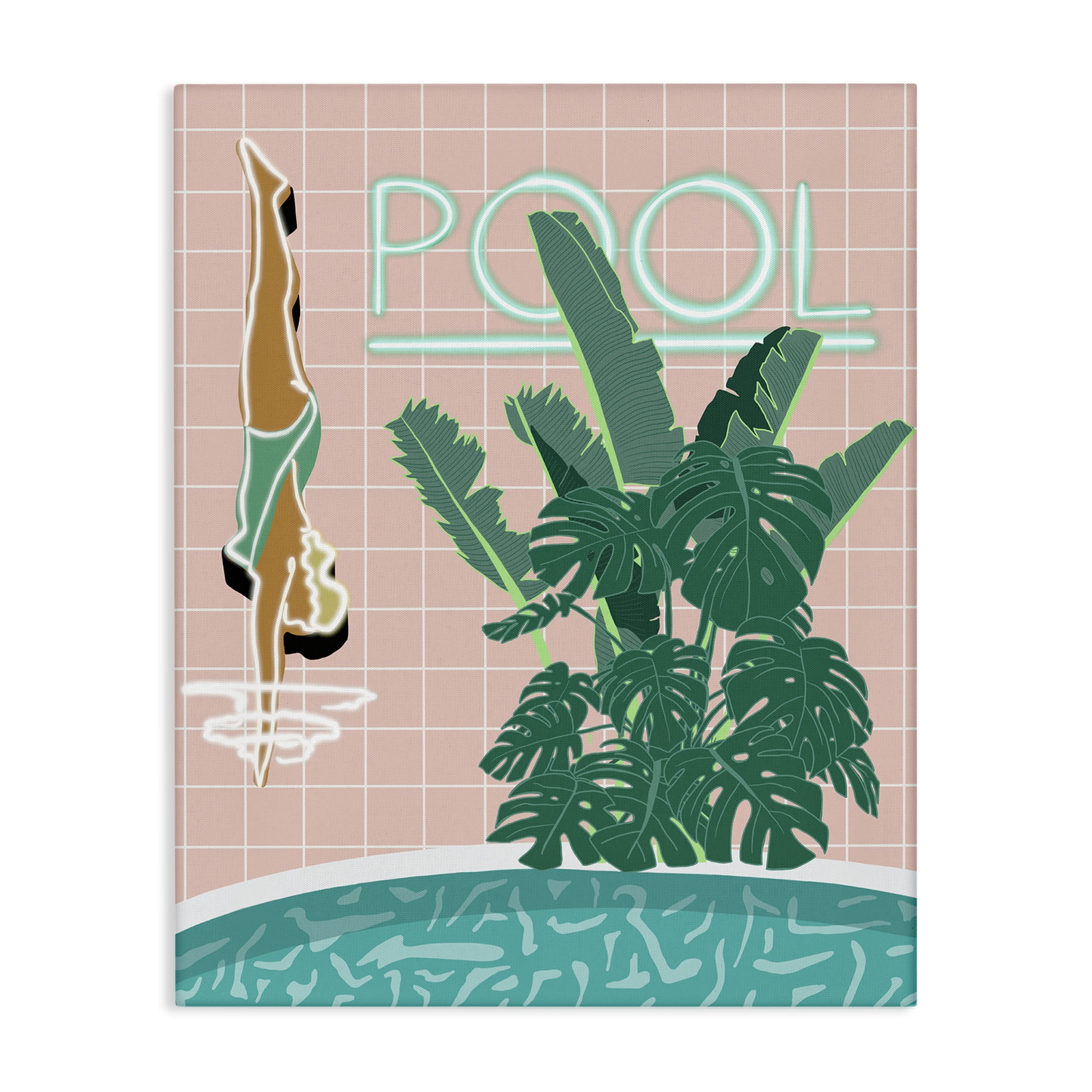 Retro Tropical Poolside Diving Canvas Wall Art, 16 x 20