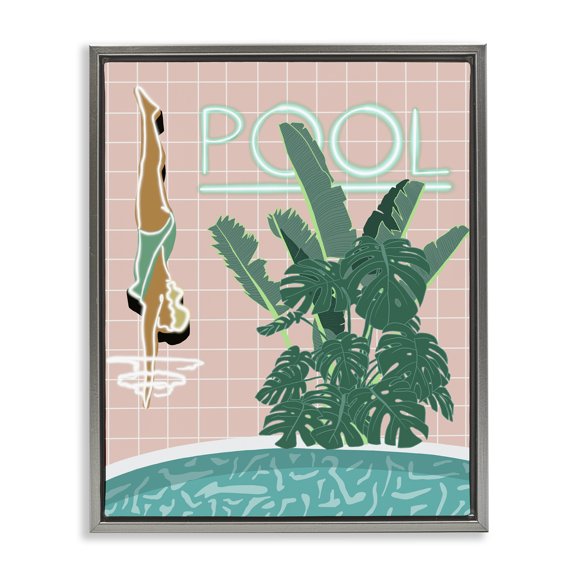 Stupell Industries Retro Diving Pool Typography Painting Gray Floater Framed Art Print Wall Art, 17 x 21