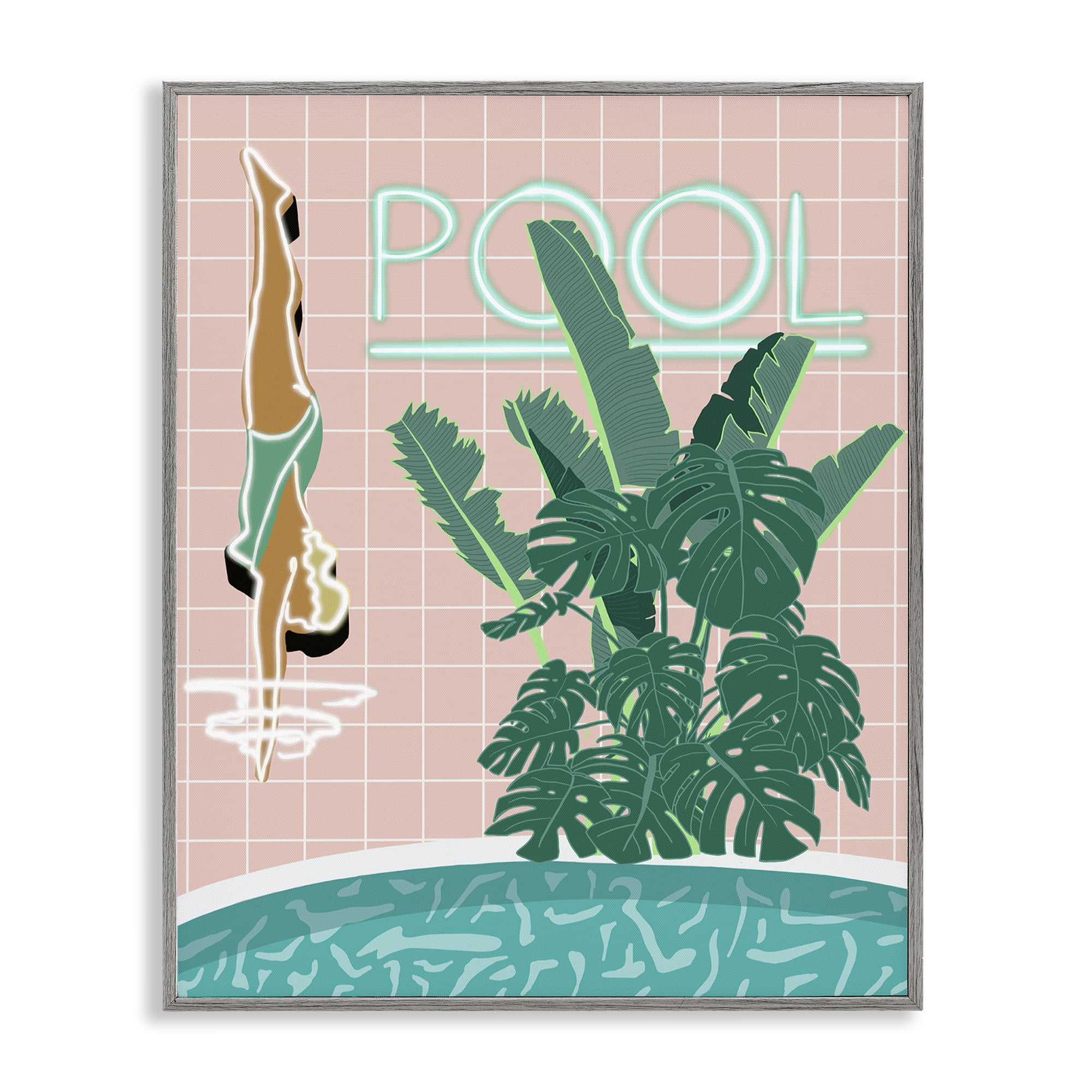 Stupell Industries Retro Diving Pool Typography Painting Gray Framed Art Print Wall Art, 11 x 14