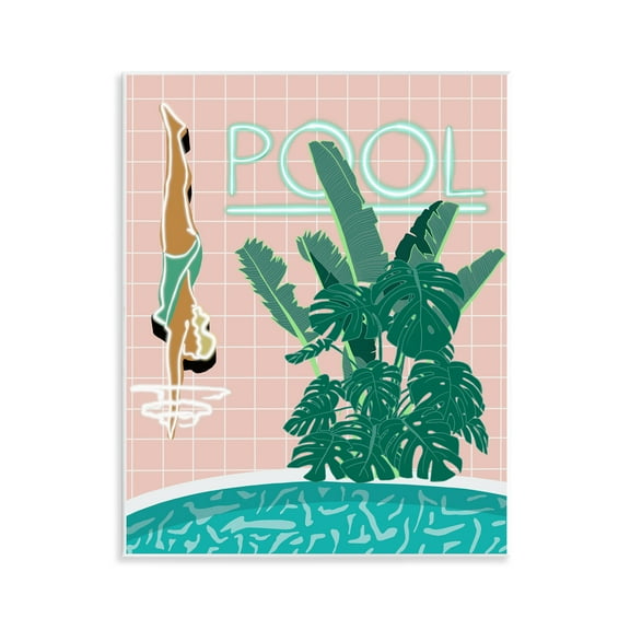 Stupell Industries Retro Diving Pool Typography Painting Unframed Art Print Wall Art, 11 x 14