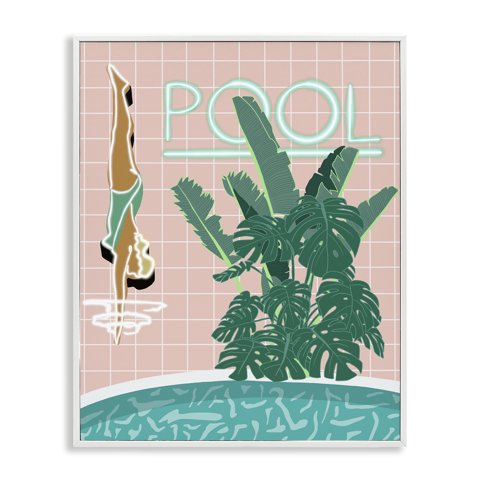 Stupell Industries Retro Diving Pool Typography Painting White Framed Art Print Wall Art, 16 x 20