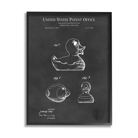 Stupell Industries Retro Duck Toy Blueprint Graphic Art Black Framed Art Print Wall Art, Design by Karl Hronek