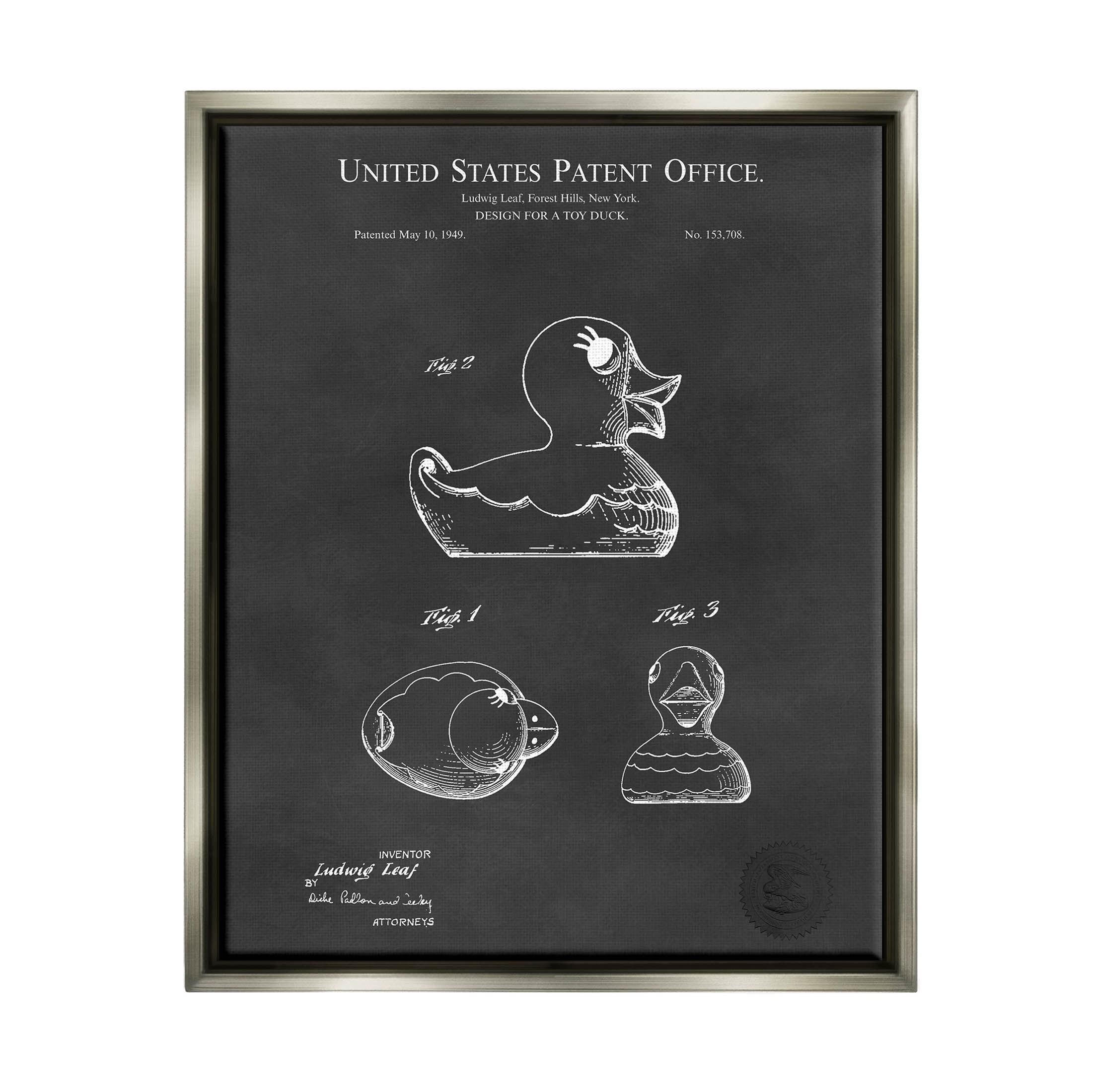 Stupell Industries Retro Duck Toy Blueprint Graphic Art Luster Gray Floating Framed Canvas Print Wall Art, Design by Karl Hronek