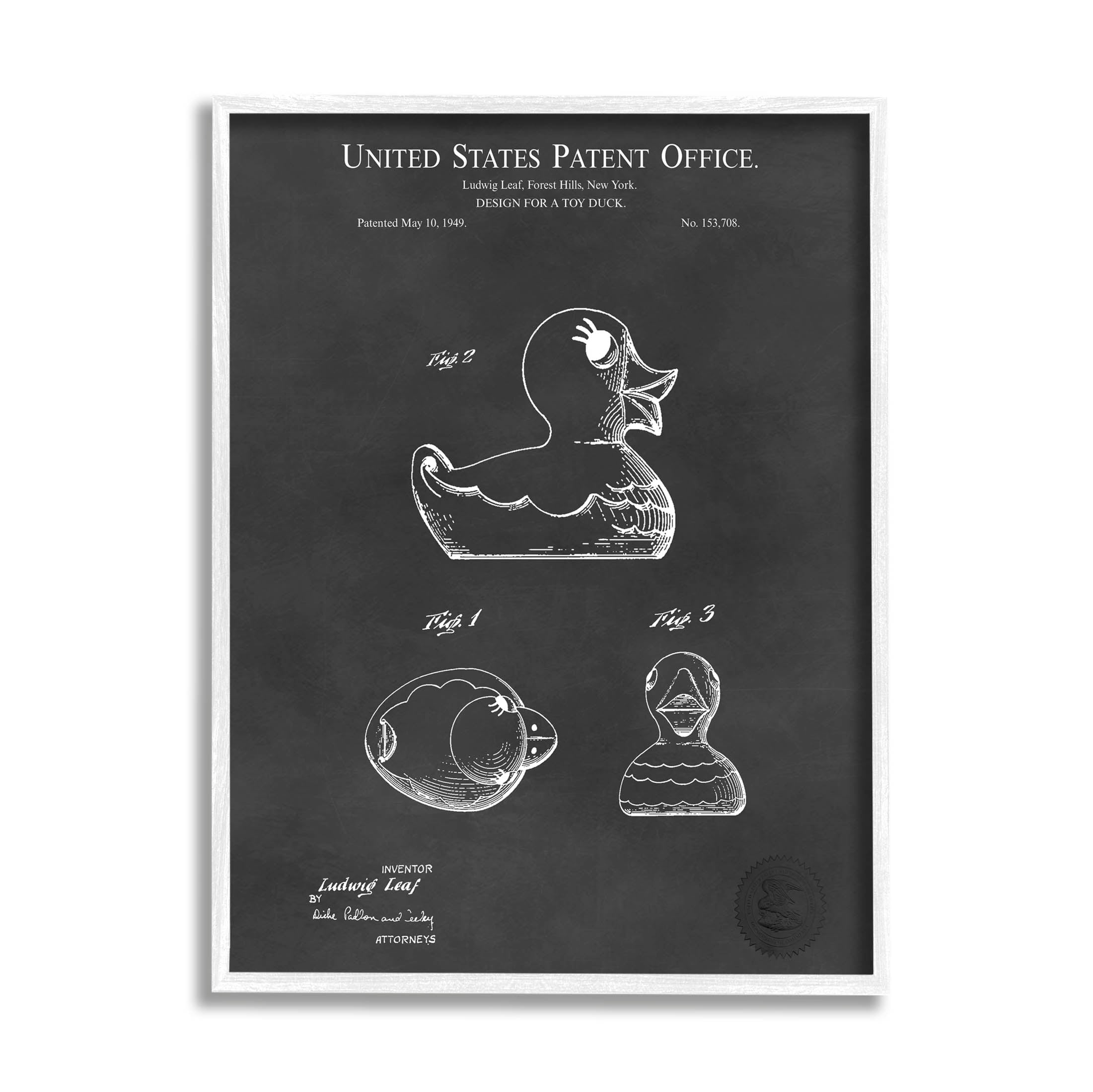 Stupell Industries Retro Duck Toy Blueprint Graphic Art White Framed Art Print Wall Art, Design by Karl Hronek