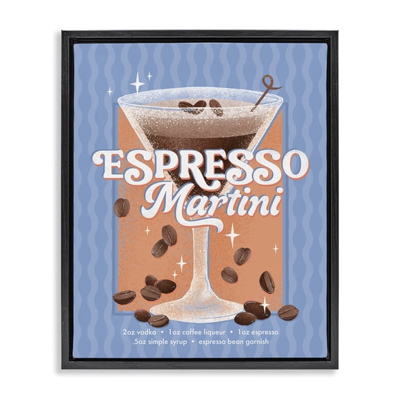 Stupell Industries Retro Espresso Martini & Recipe Black Framed Floater Canvas Wall Art design by Courtney Morgenstern, 21 x 17