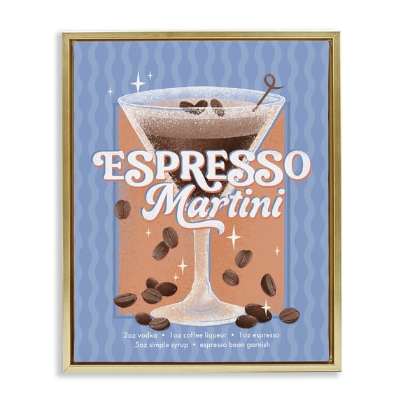 Stupell Industries Retro Espresso Martini & Recipe Gold Framed Floater Canvas Wall Art design by Courtney Morgenstern, 21 x 17