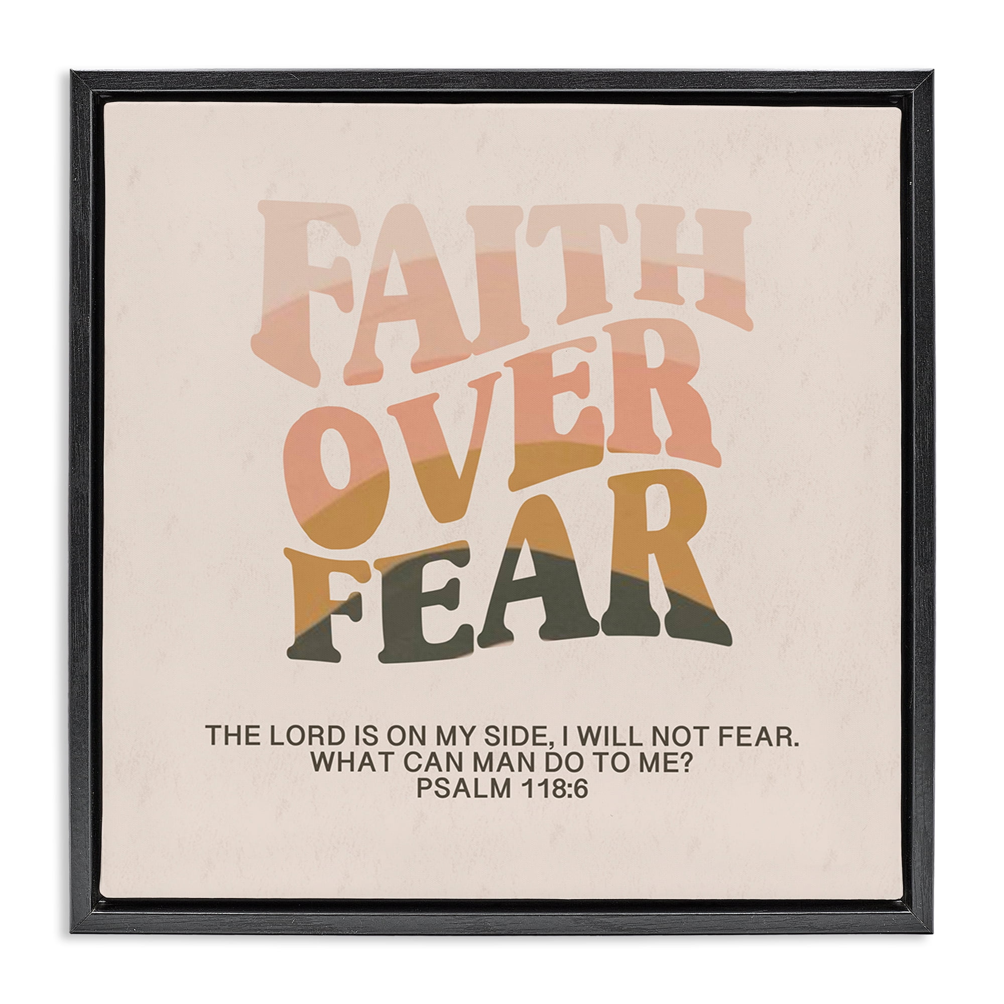 Stupell Industries Retro Faith Over Fear Religious & Spiritual Painting Black Floater Framed Canvas Art Print Wall Art, 18 x 18