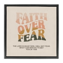 Stupell Industries Retro Faith Over Fear Religious & Spiritual Painting Black Floater Framed Canvas Art Print Wall Art, 18 x 18