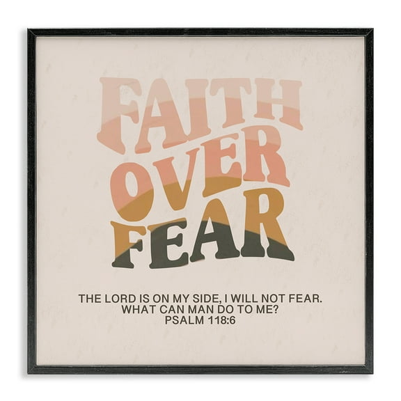 Stupell Industries Retro Faith Over Fear Religious & Spiritual Painting Black Framed Art Print Wall Art, 12 x 12
