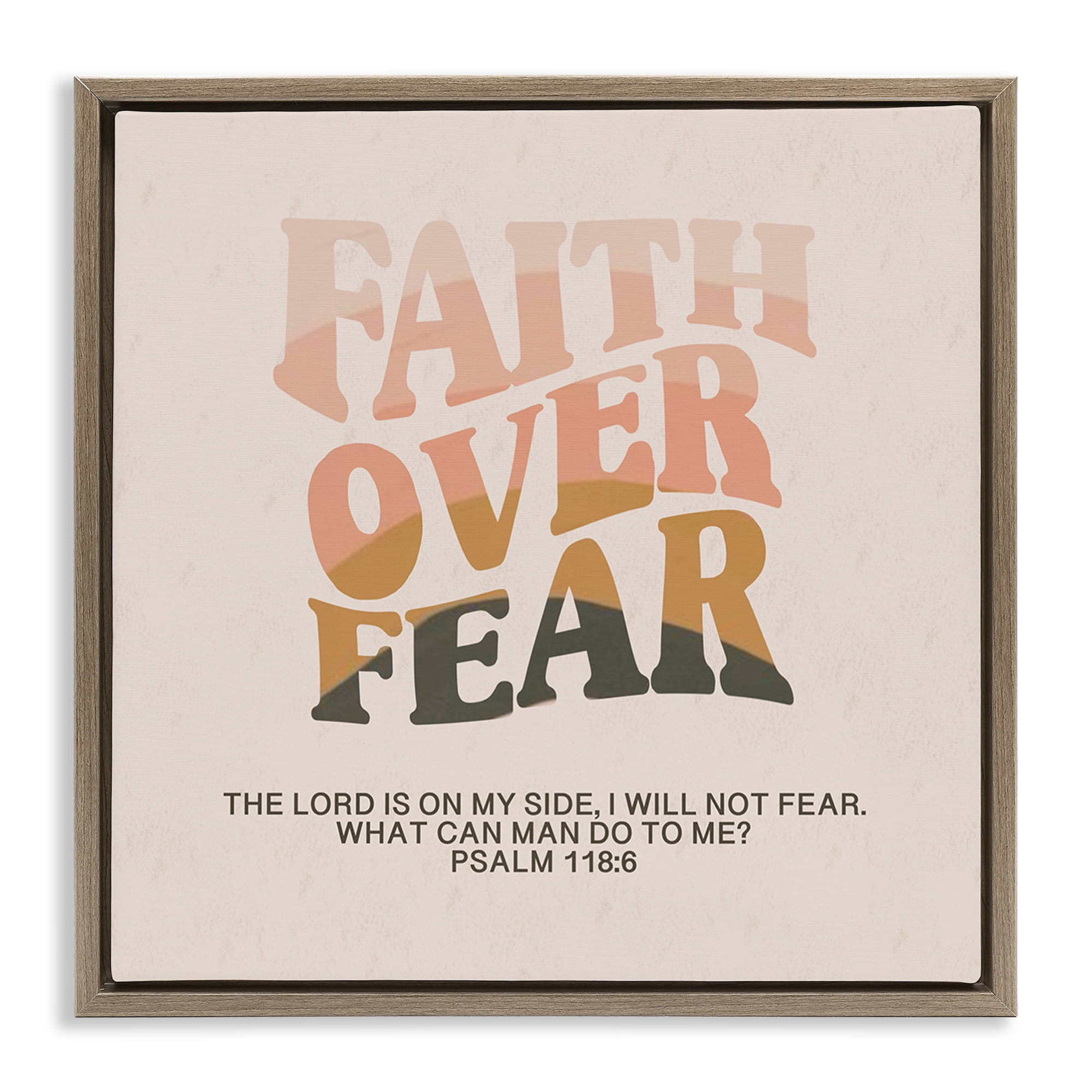Stupell Industries Retro Faith Over Fear Religious & Spiritual Painting Brown Floater Framed Canvas Art Print Wall Art, 18 x 18