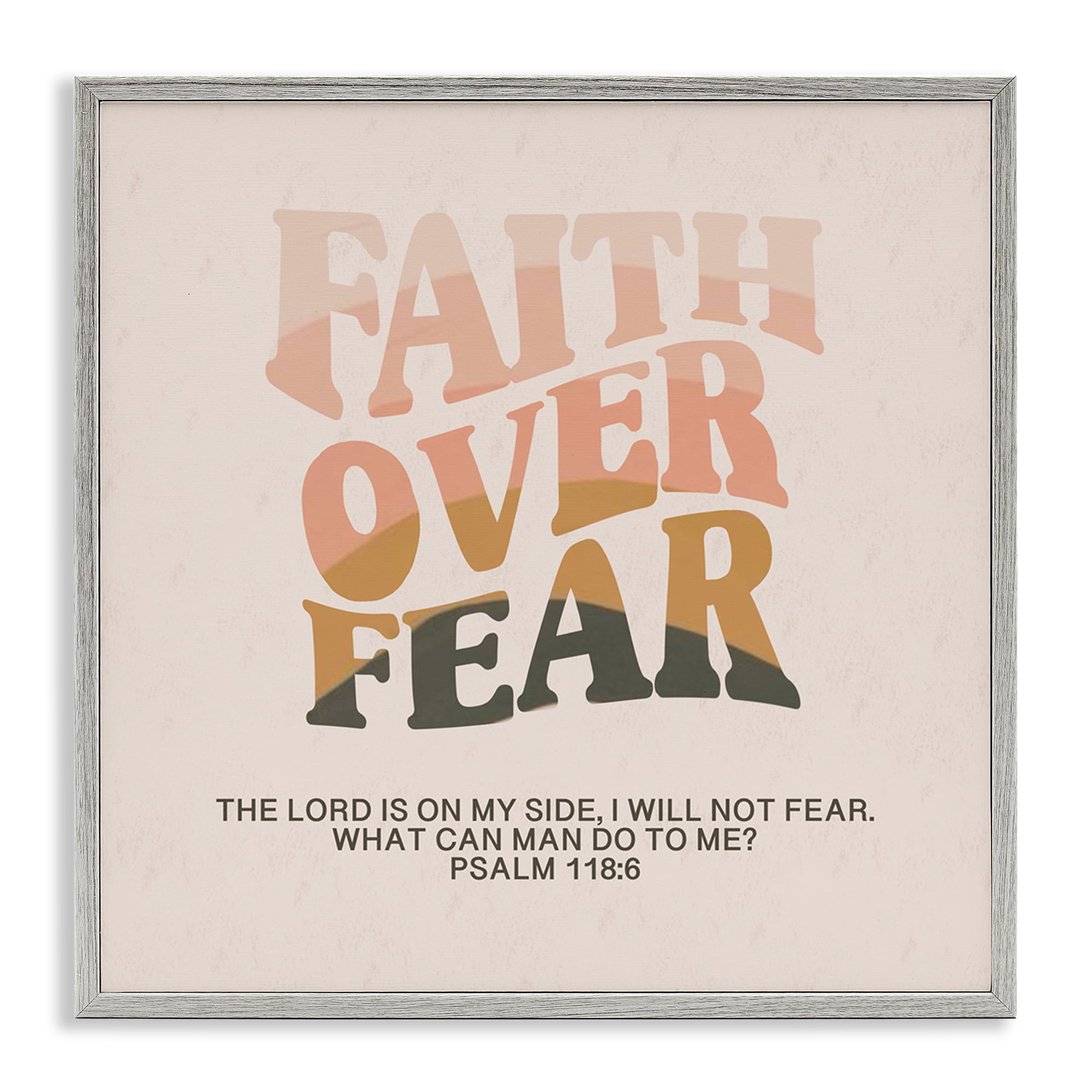 Stupell Industries Retro Faith Over Fear Religious & Spiritual Painting Gray Framed Art Print Wall Art, 17 x 17