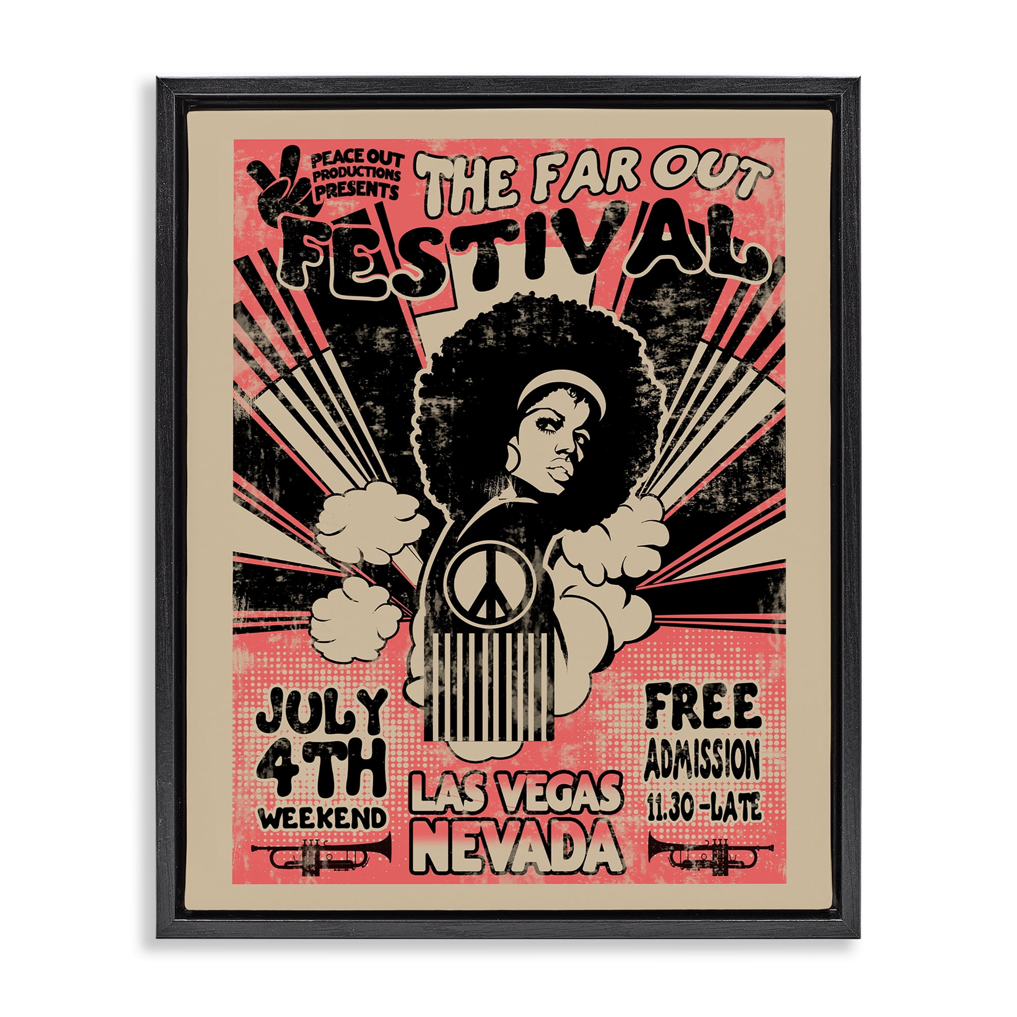 Stupell Industries Retro Far Out Festival Poster Black Framed Floater Canvas Wall Art, design by Ali Chris
