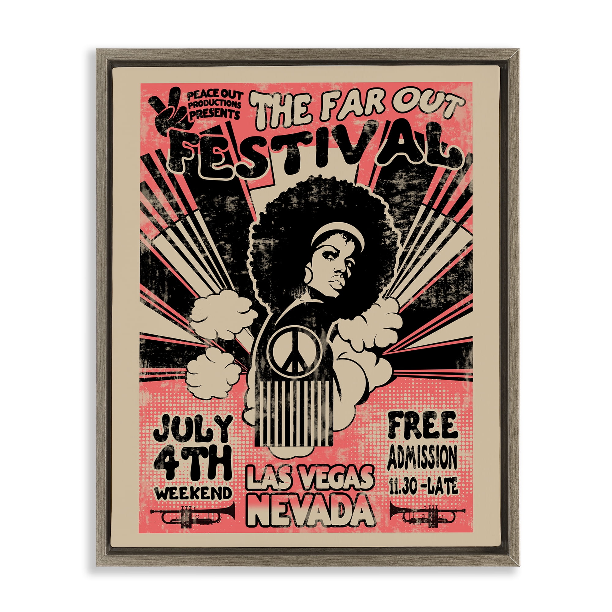 Stupell Industries Retro Far Out Festival Poster Brown Framed Floater Canvas Wall Art, design by Ali Chris