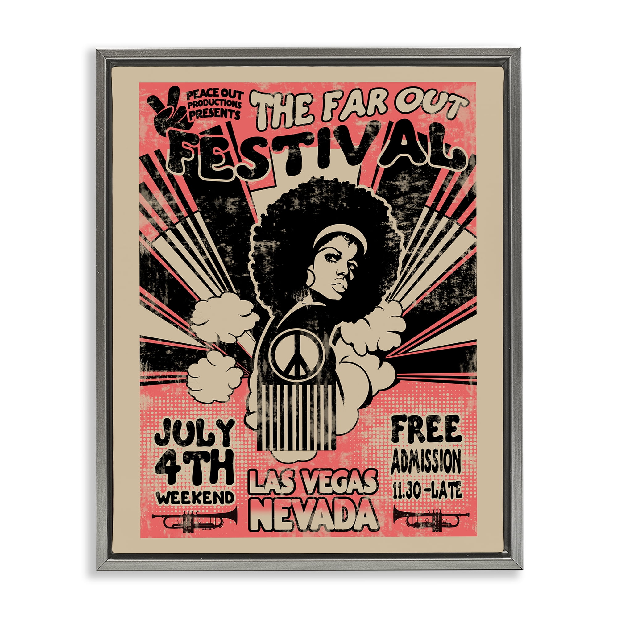 Stupell Industries Retro Far Out Festival Poster Gray Framed Floater Canvas Wall Art, design by Ali Chris