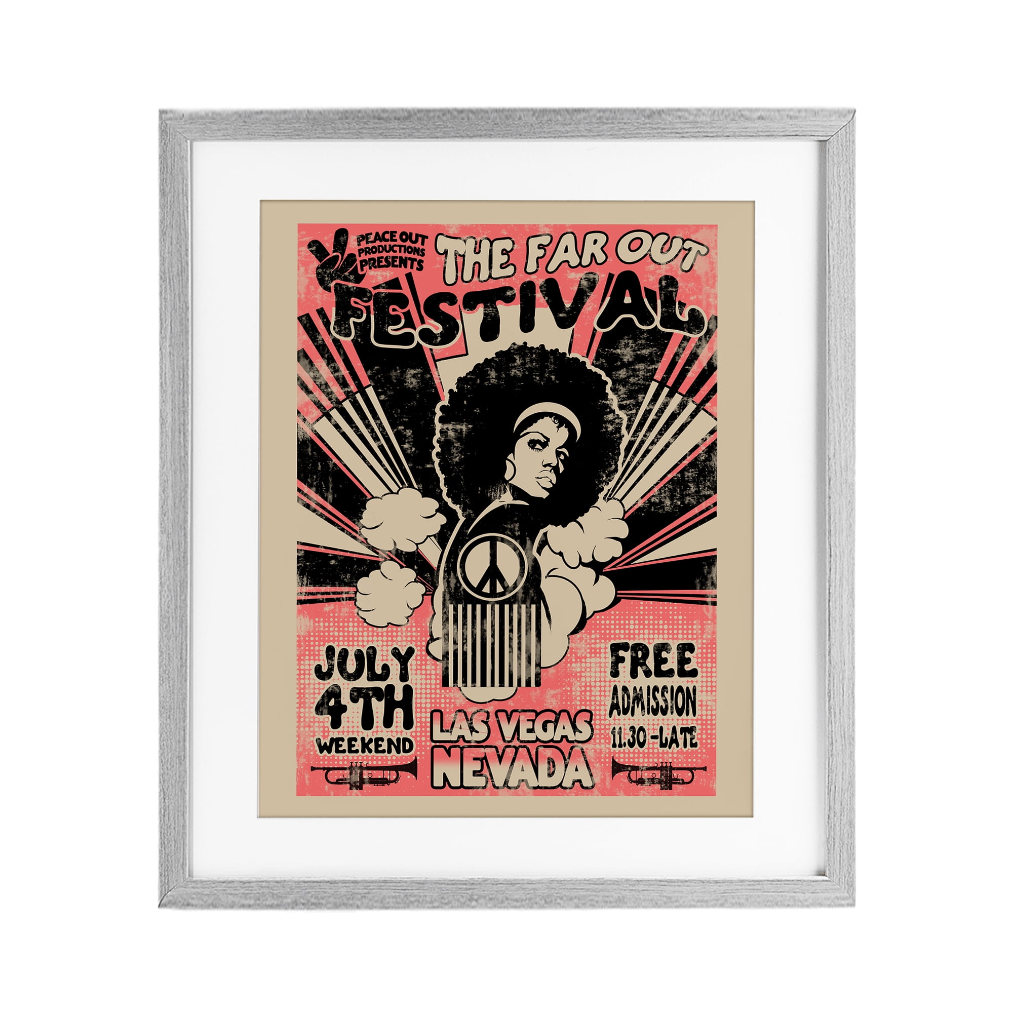 Stupell Industries Retro Far Out Festival Poster Gray Framed Print Under Glass, design by Ali Chris