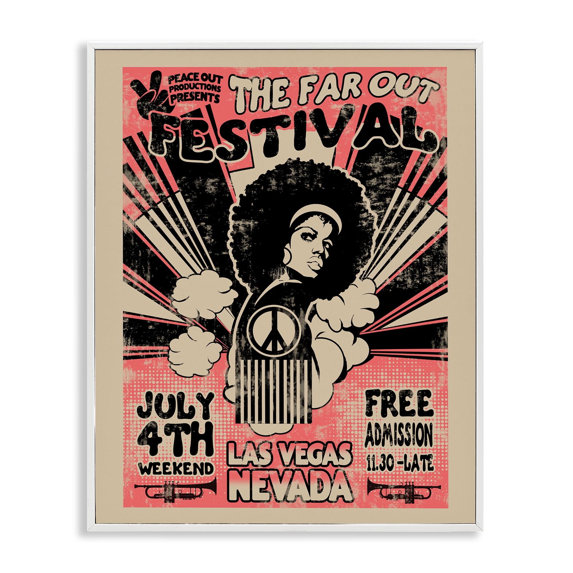 Stupell Industries Retro Far Out Festival Poster White Framed Giclee Art, design by Ali Chris