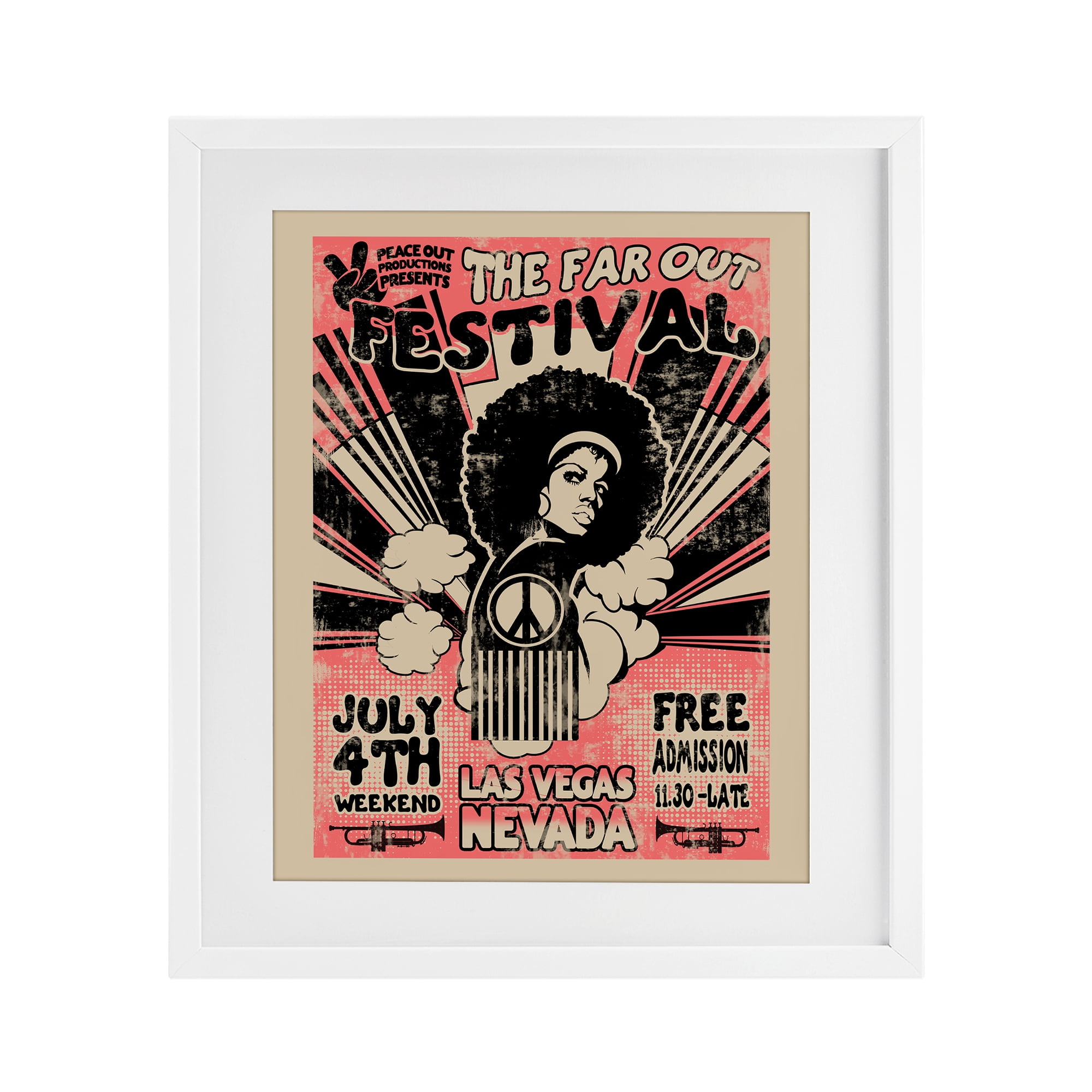 Stupell Industries Retro Far Out Festival Poster White Framed Print Under Glass, design by Ali Chris