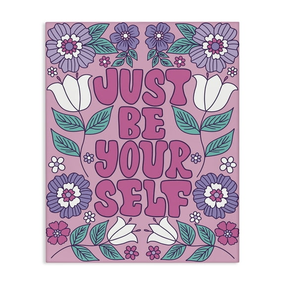 Stupell Industries Retro Floral Be Yourself Plants & Flowers Painting Wrapped Canvas Art Print Wall Art, 16 x 20