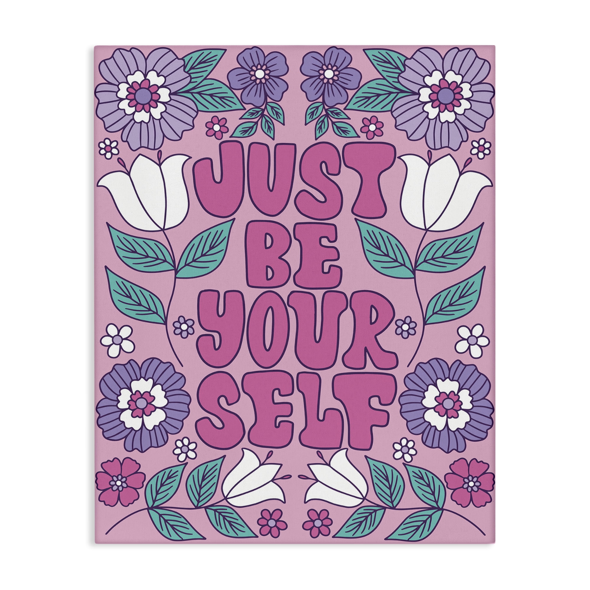 Stupell Industries Retro Floral Be Yourself Plants & Flowers Painting Wrapped Canvas Art Print Wall Art, 30 x 40