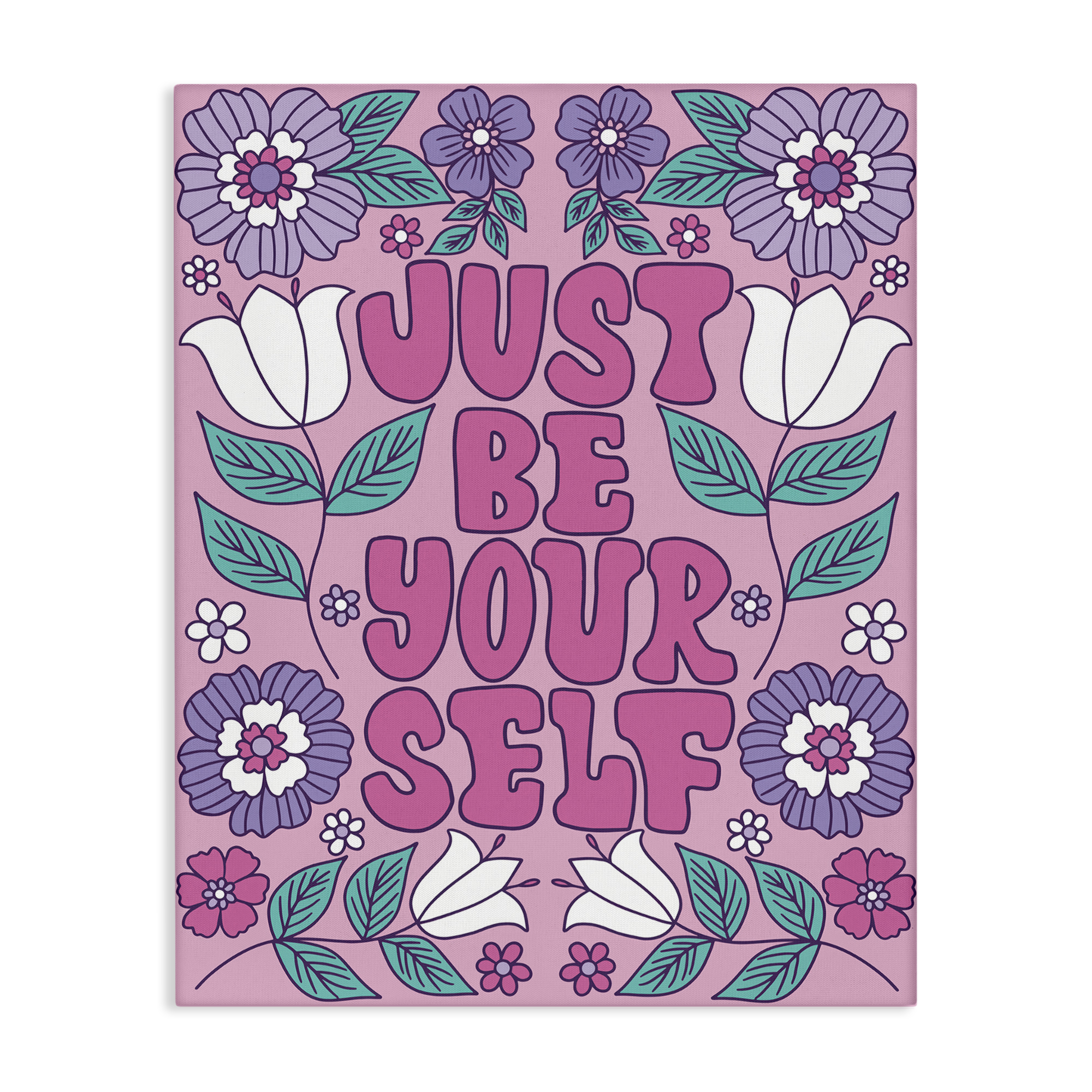 Stupell Industries Retro Floral Be Yourself Plants & Flowers Painting Wrapped Canvas Art Print Wall Art, 36 x 48