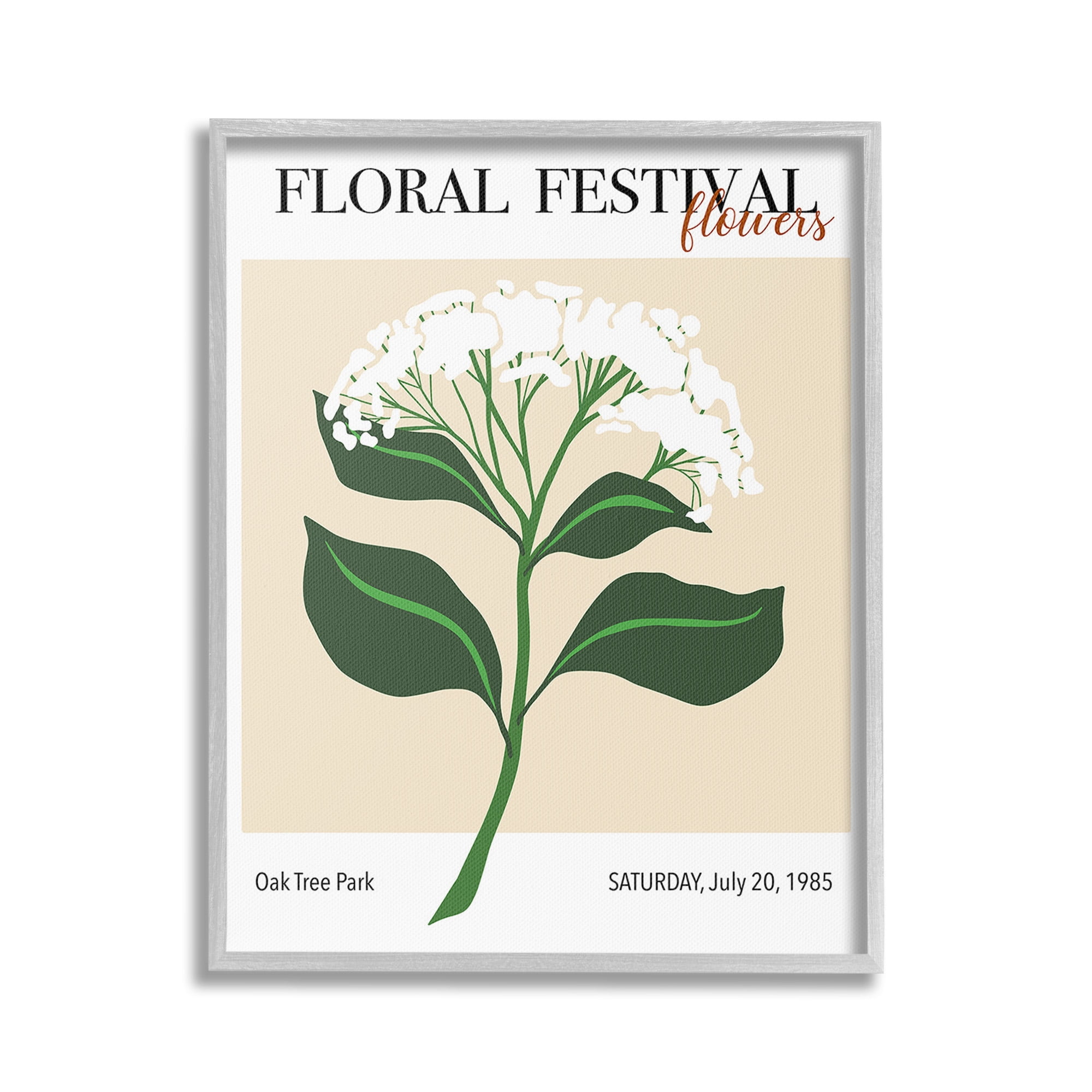 Stupell Industries Retro Floral Festival Botanical & Floral Painting Gray Framed Art Print Wall Art, 16 x 20