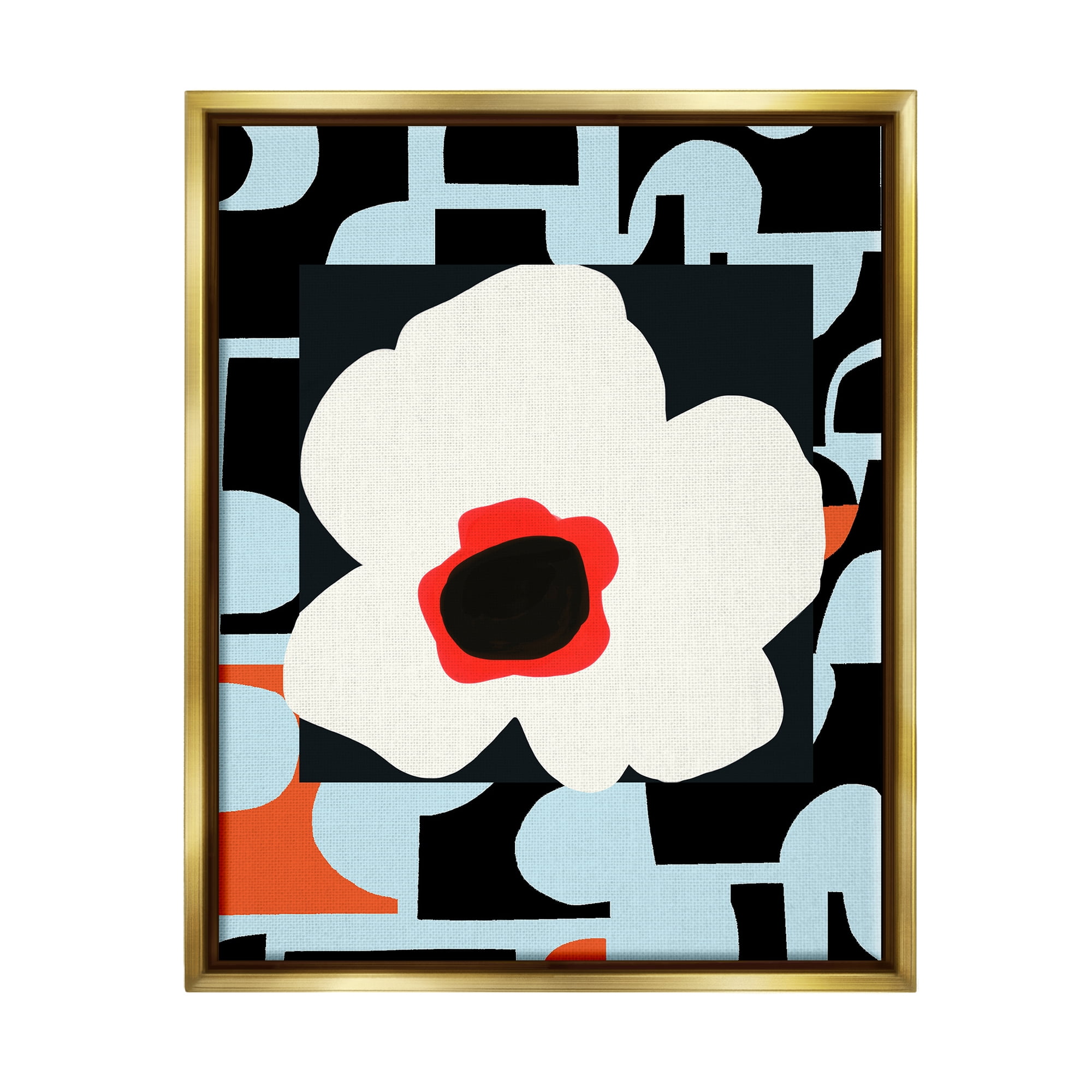 Stupell Industries Retro Floral Shapes Abstract Geometric Petals Silhouette Graphic Art Metallic Gold Floating Framed Canvas Print Wall Art, Design by Deborah Velasquez