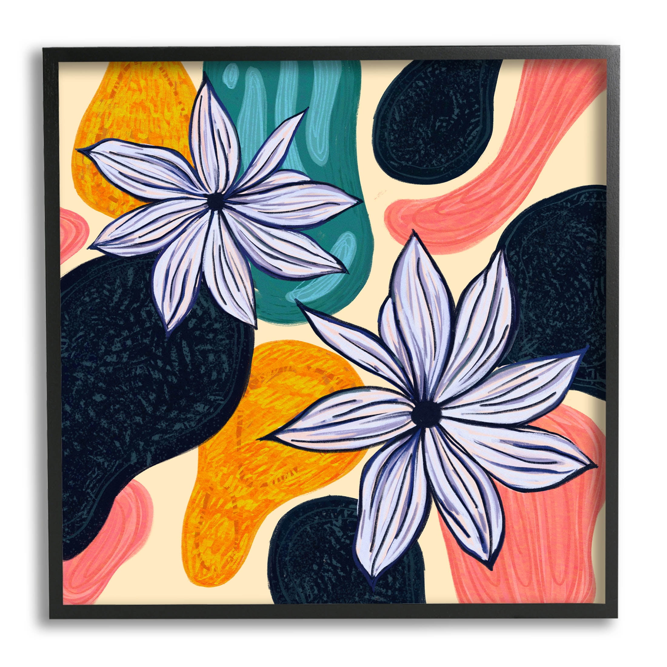 Stupell Industries Retro Floral Shapes Arrangement Graphic Art Black Framed Art Print Wall Art, Design by Ziwei Li