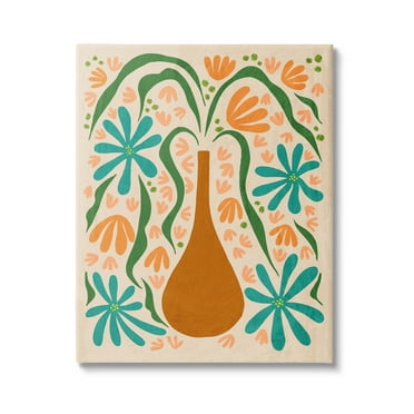 Stupell Industries Retro Floral Shapes Vase Graphic Art Gallery Wrapped Canvas Print Wall Art, Design by Ziwei Li