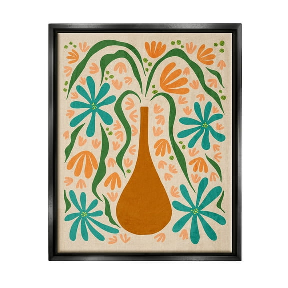 Stupell Industries Retro Floral Shapes Vase Graphic Art Jet Black Floating Framed Canvas Print Wall Art, Design by Ziwei Li