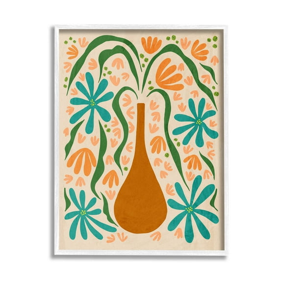 Stupell Industries Retro Floral Shapes Vase Graphic Art White Framed Art Print Wall Art, Design by Ziwei Li