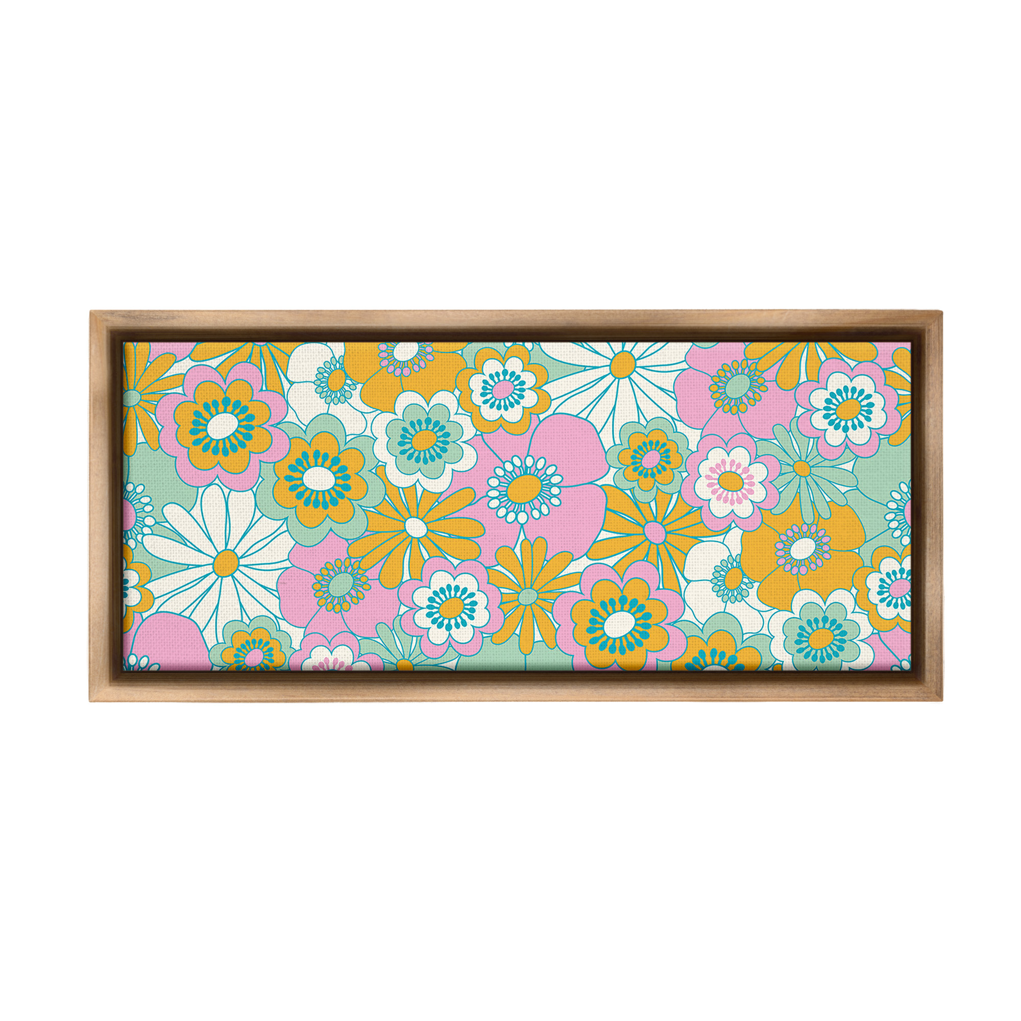Stupell Industries Retro Flower Pattern Botanical & Floral Painting Brown Floater Framed Canvas Art Print Wall Art, 31 x 14