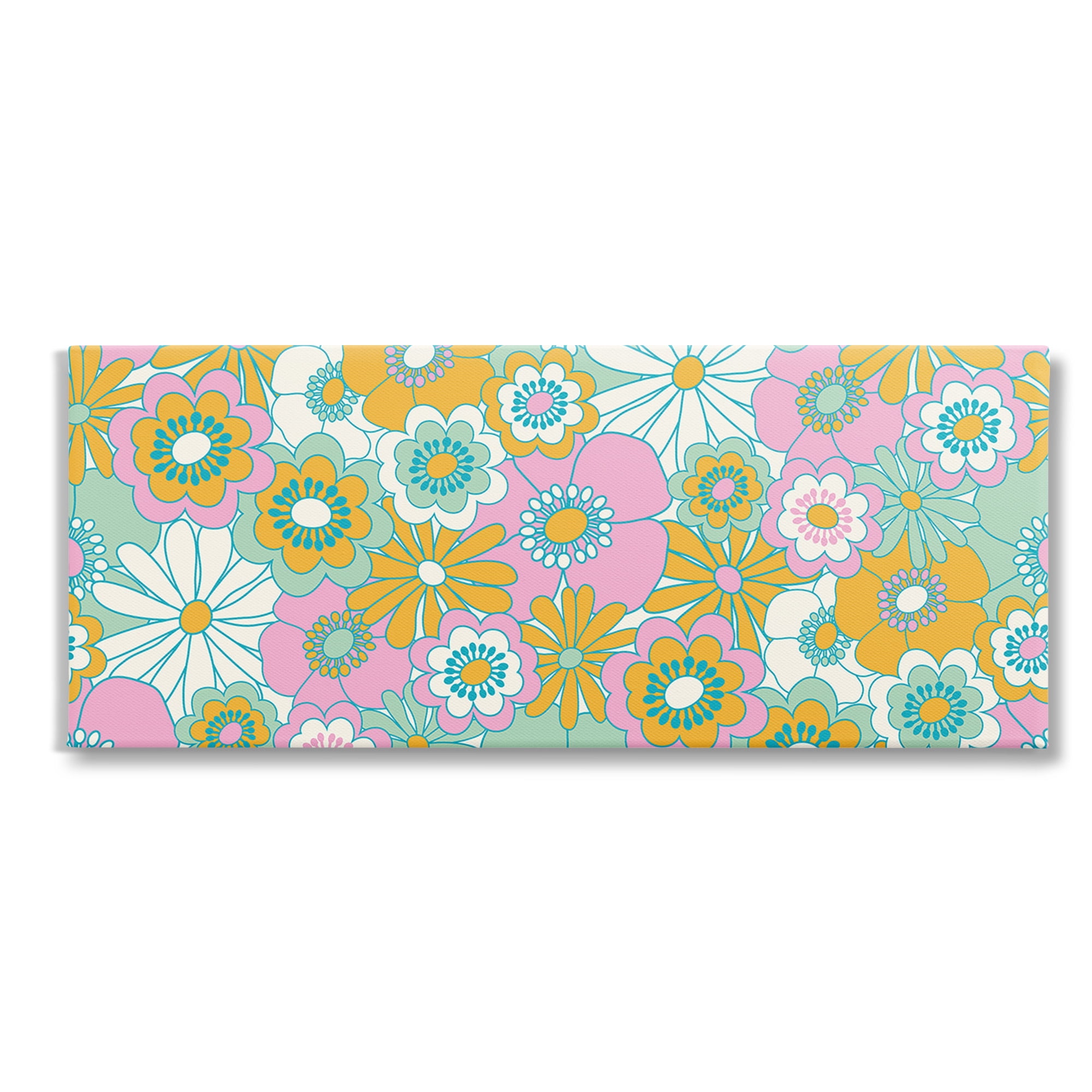 Stupell Industries Retro Flower Pattern Botanical & Floral Painting Gallery Wrapped Canvas Art Print Wall Art, 30 x 13