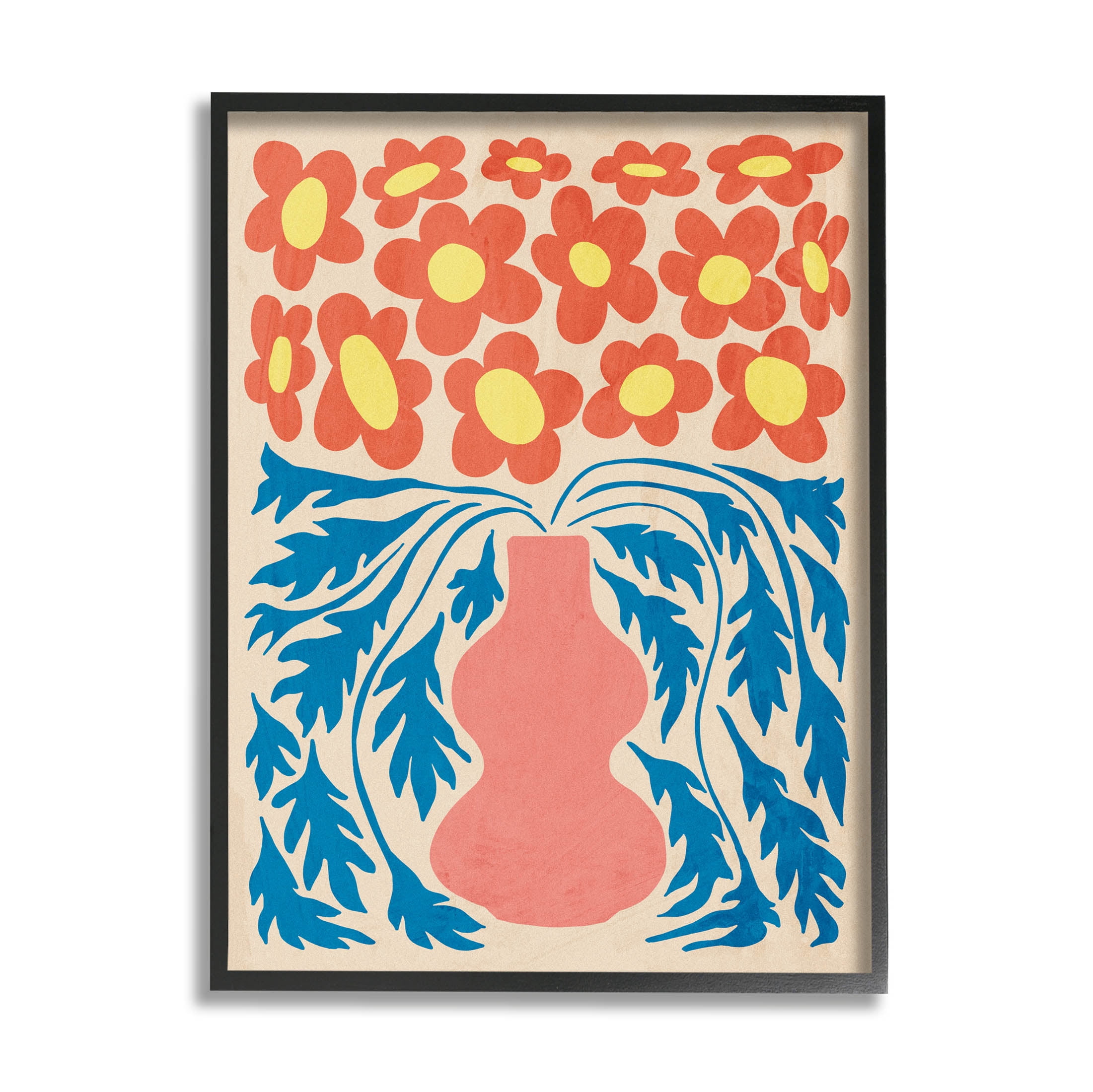 Stupell Industries Retro Flower Pattern Vase Graphic Art Black Framed Art Print Wall Art, Design by Ziwei Li