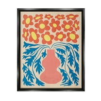 Stupell Industries Retro Flower Pattern Vase Graphic Art Jet Black Floating Framed Canvas Print Wall Art, Design by Ziwei Li