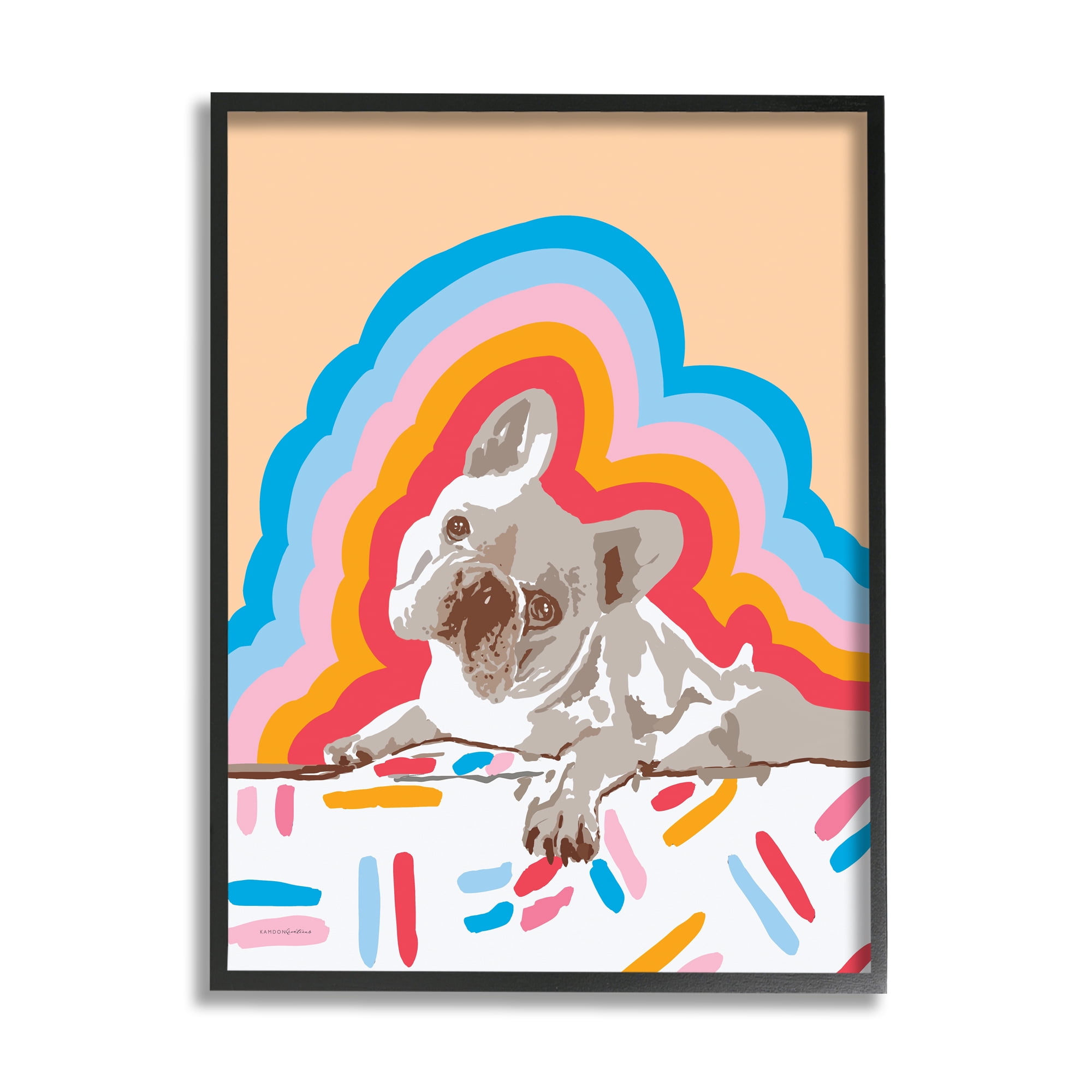 Stupell Industries Retro French Bulldog Abstraction Animals & Insects Painting Black Framed Art Print Wall Art, 24 x 30