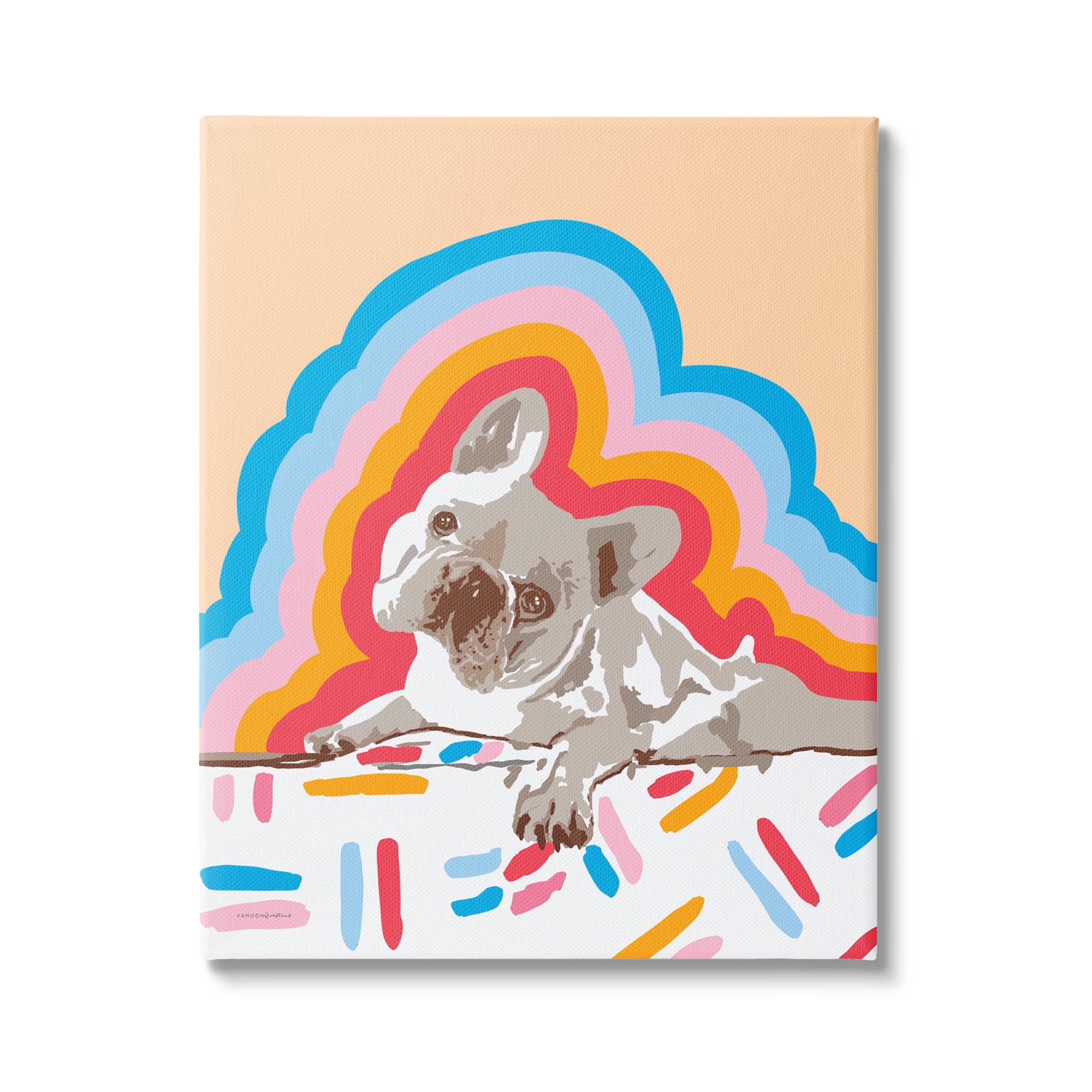 Stupell Industries Retro French Bulldog Abstraction Animals & Insects Painting Gallery Wrapped Canvas Print Wall Art, 30 x 40