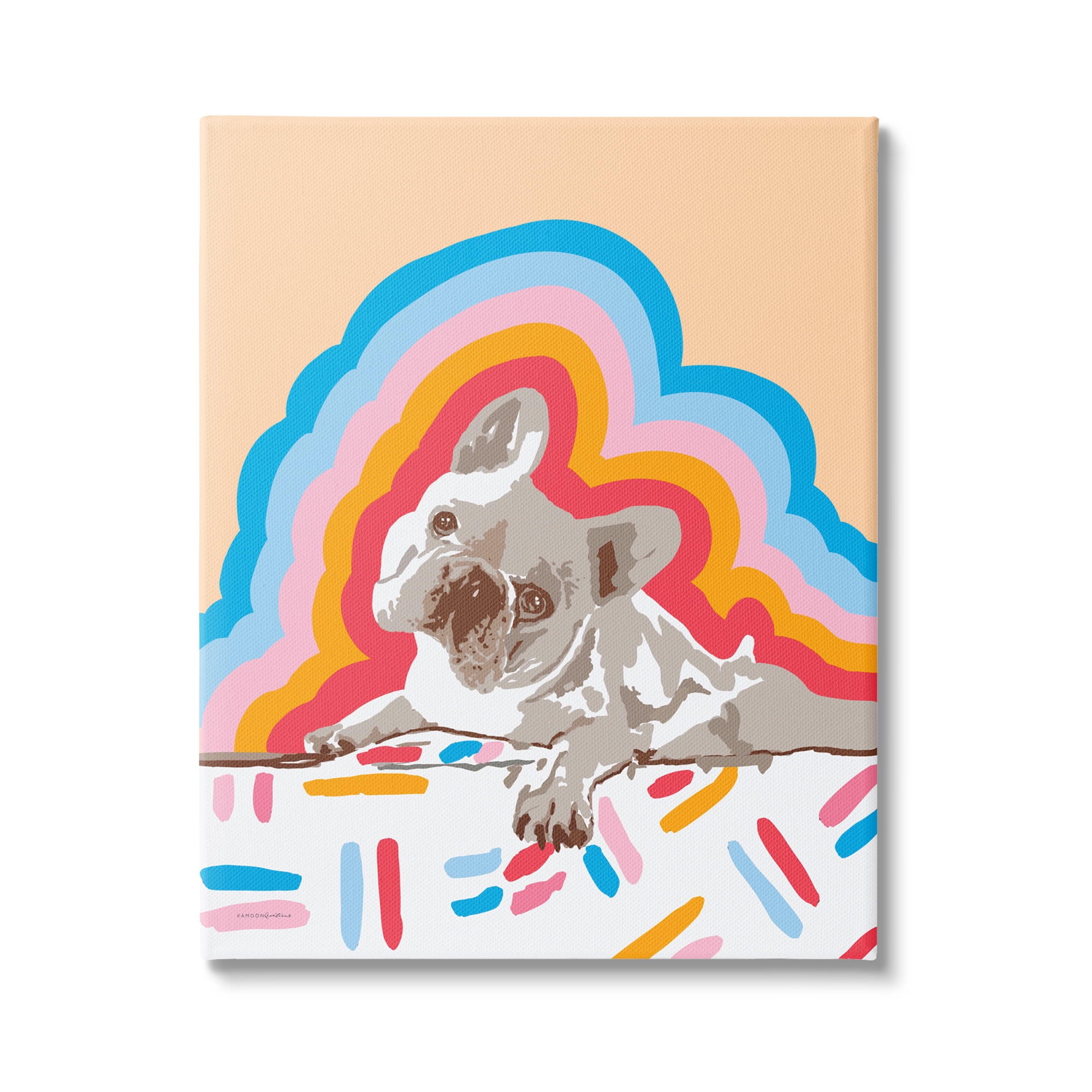 Stupell Industries Retro French Bulldog Abstraction Animals & Insects Painting Gallery Wrapped Canvas Print Wall Art, 36 x 48