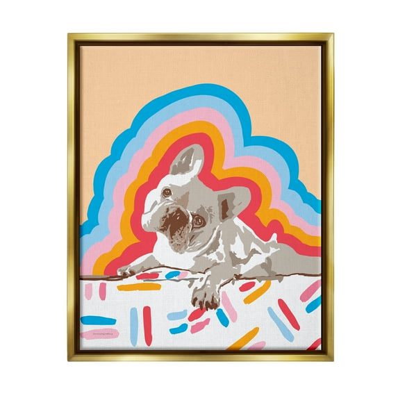 Stupell Industries Retro French Bulldog Abstraction Animals & Insects Painting Gold Floater Framed Art Print Wall Art, 25 x 31