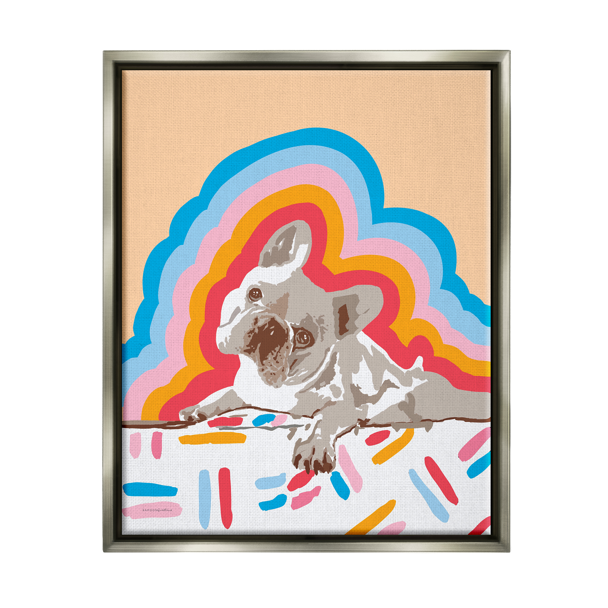 Stupell Industries Retro French Bulldog Abstraction Animals & Insects Painting Gray Floater Framed Art Print Wall Art, 25 x 31