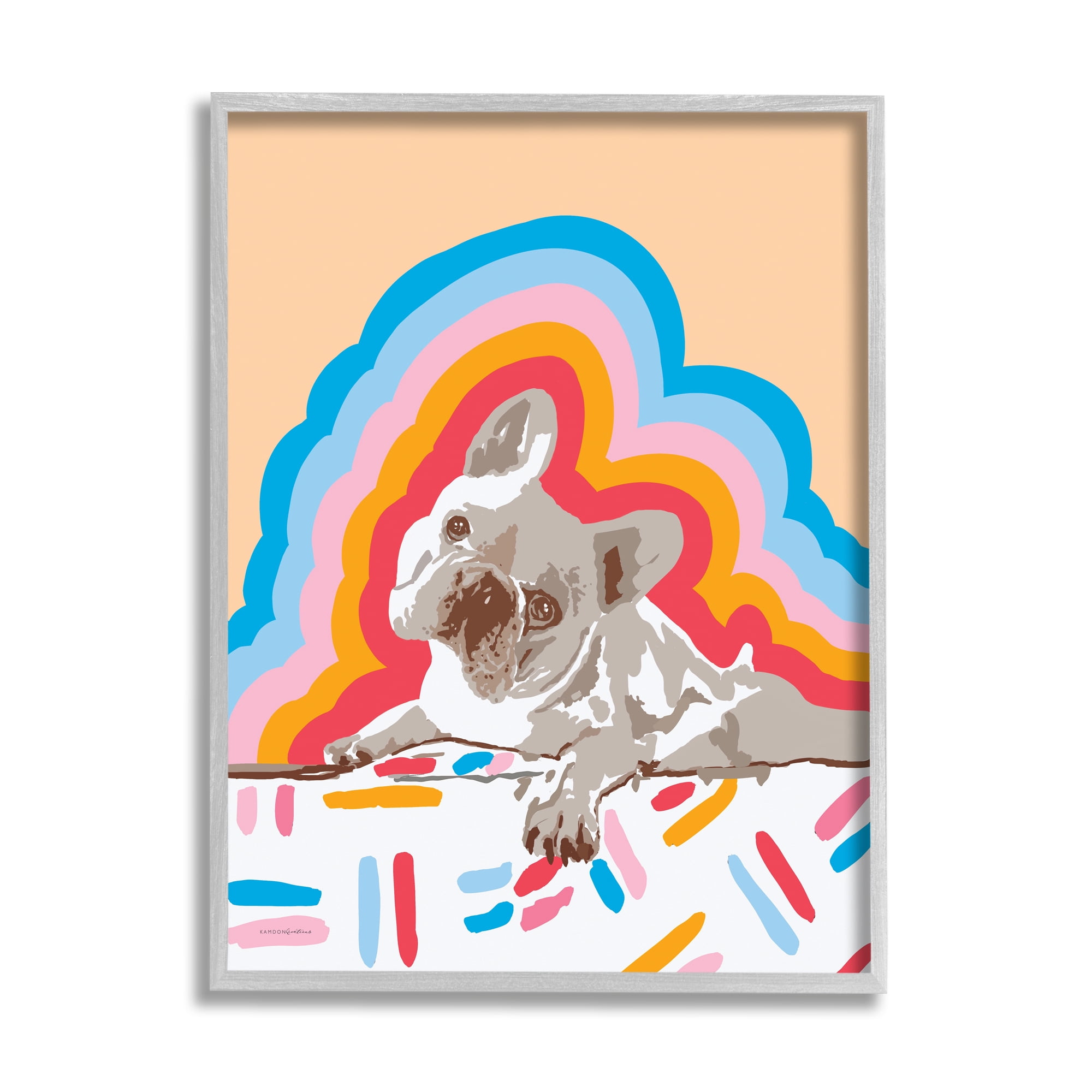 Stupell Industries Retro French Bulldog Abstraction Animals & Insects Painting Gray Framed Art Print Wall Art, 16 x 20