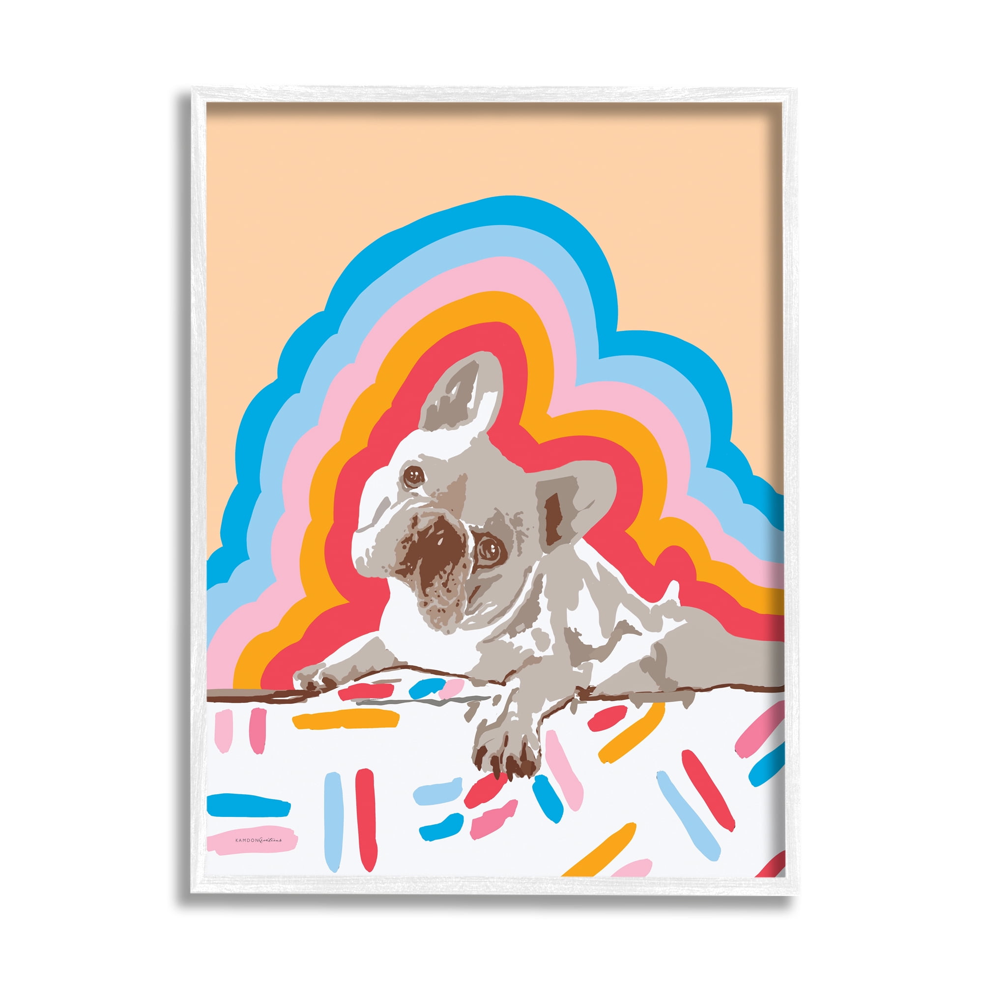 Stupell Industries Retro French Bulldog Abstraction Animals & Insects Painting White Framed Art Print Wall Art, 24 x 30