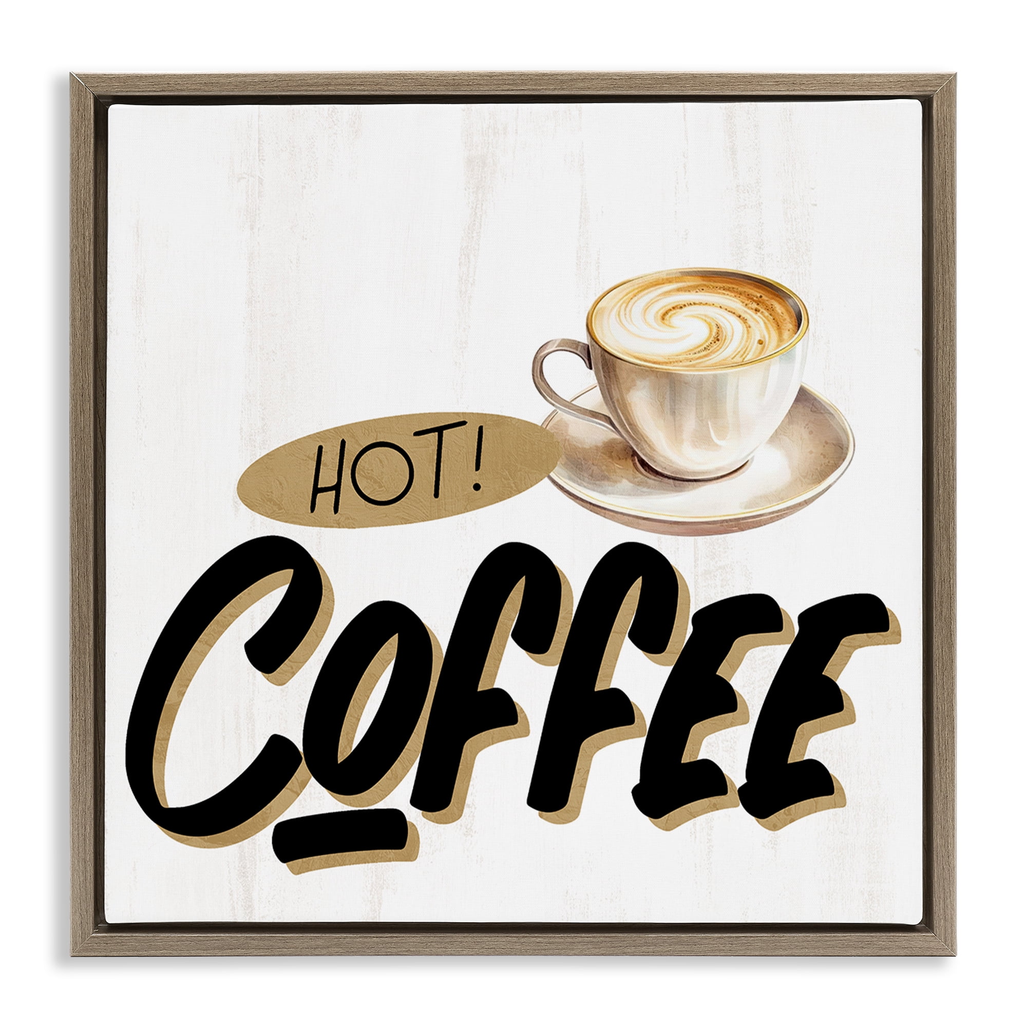 Stupell Industries Retro Fresh Hot Coffee Brown Framed Floater Canvas Wall Art, design by Kim Allen