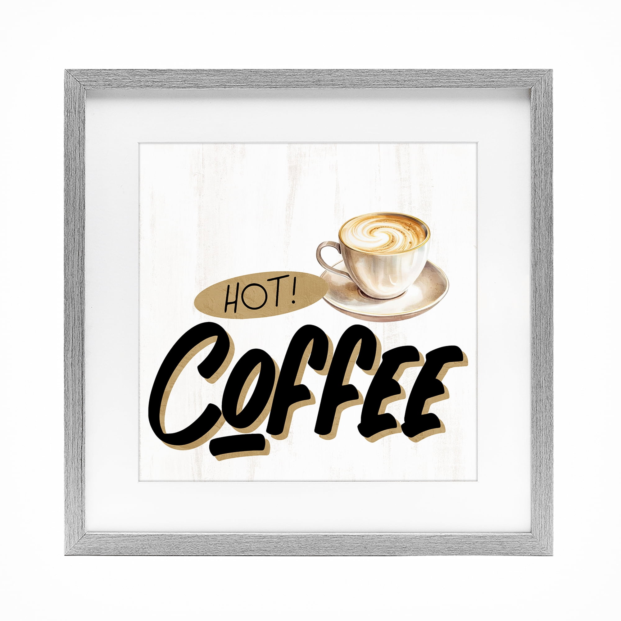 Stupell Industries Retro Fresh Hot Coffee Gray Framed Print Under Glass, design by Kim Allen