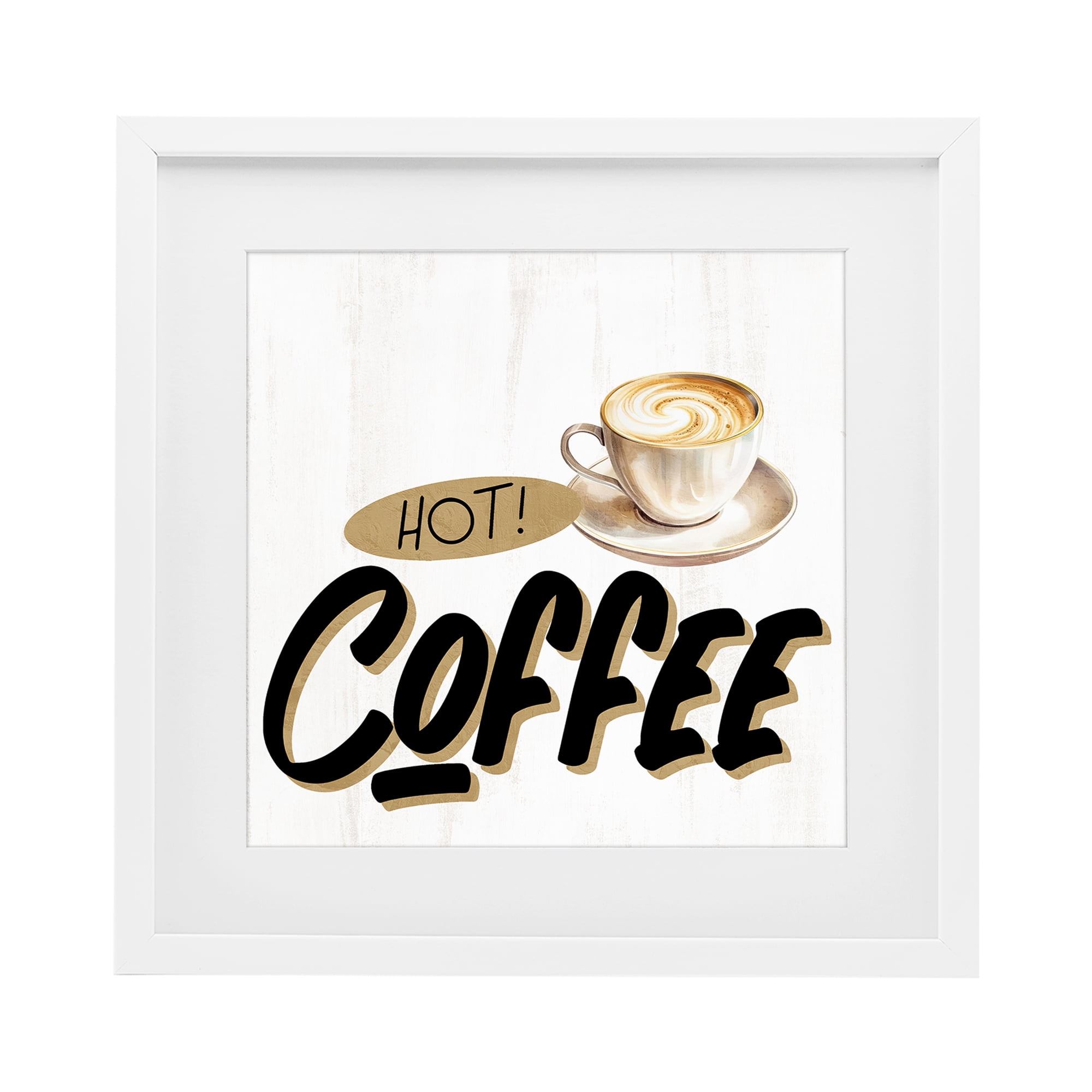 Stupell Industries Retro Fresh Hot Coffee White Framed Print Under Glass, design by Kim Allen